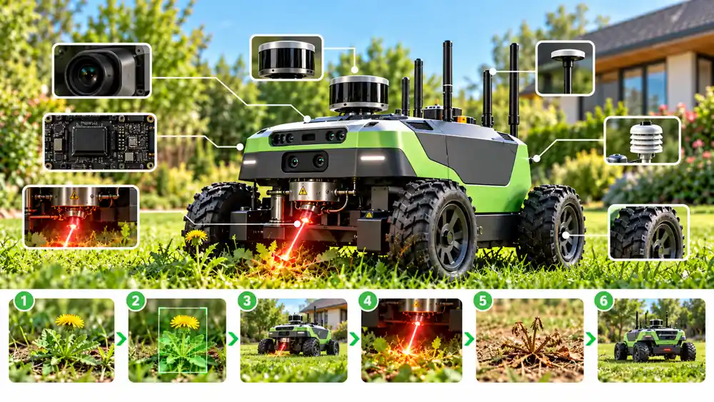 Vision artificielle : le robot différencie les plantes avant de décider d'agir.