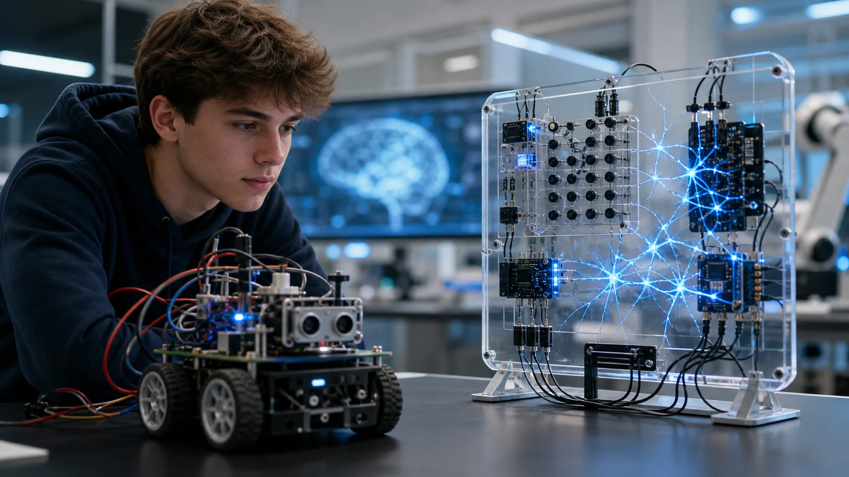 Robot éducatif relié à une expérience sur les réseaux neuronaux.