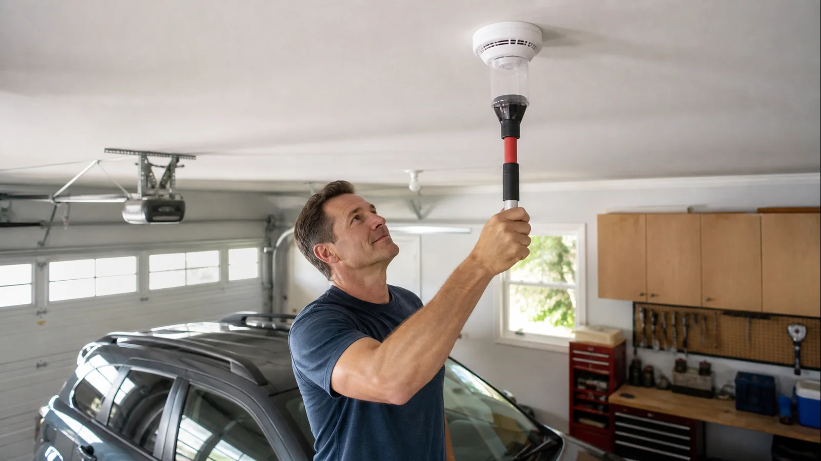 Mise en situation éditoriale d'un détecteur de chaleur pour garage dans un contexte de secours domestique