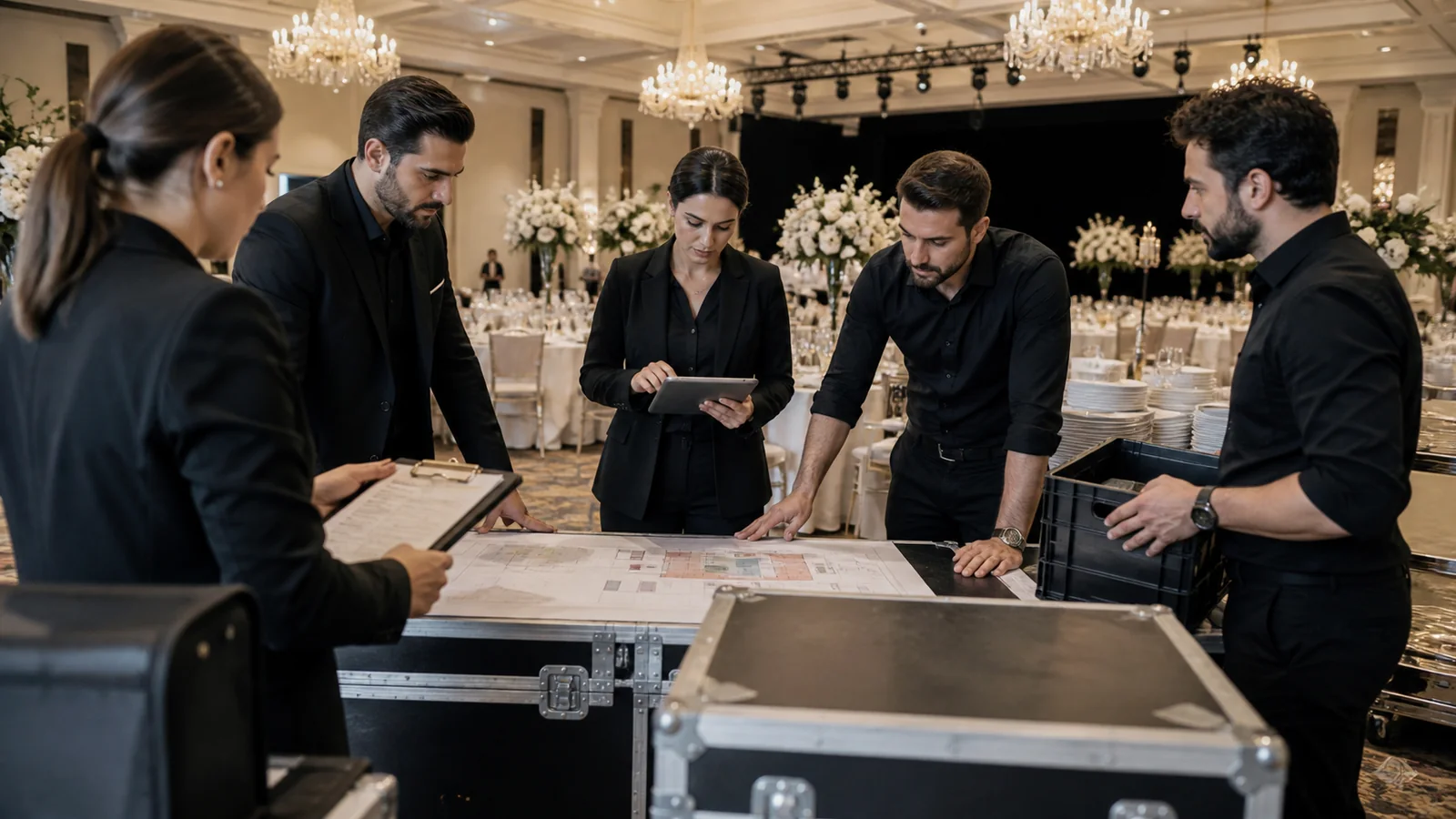 Mise en situation éditoriale d'un kit checklist banquet dans son contexte d'usage professionnel