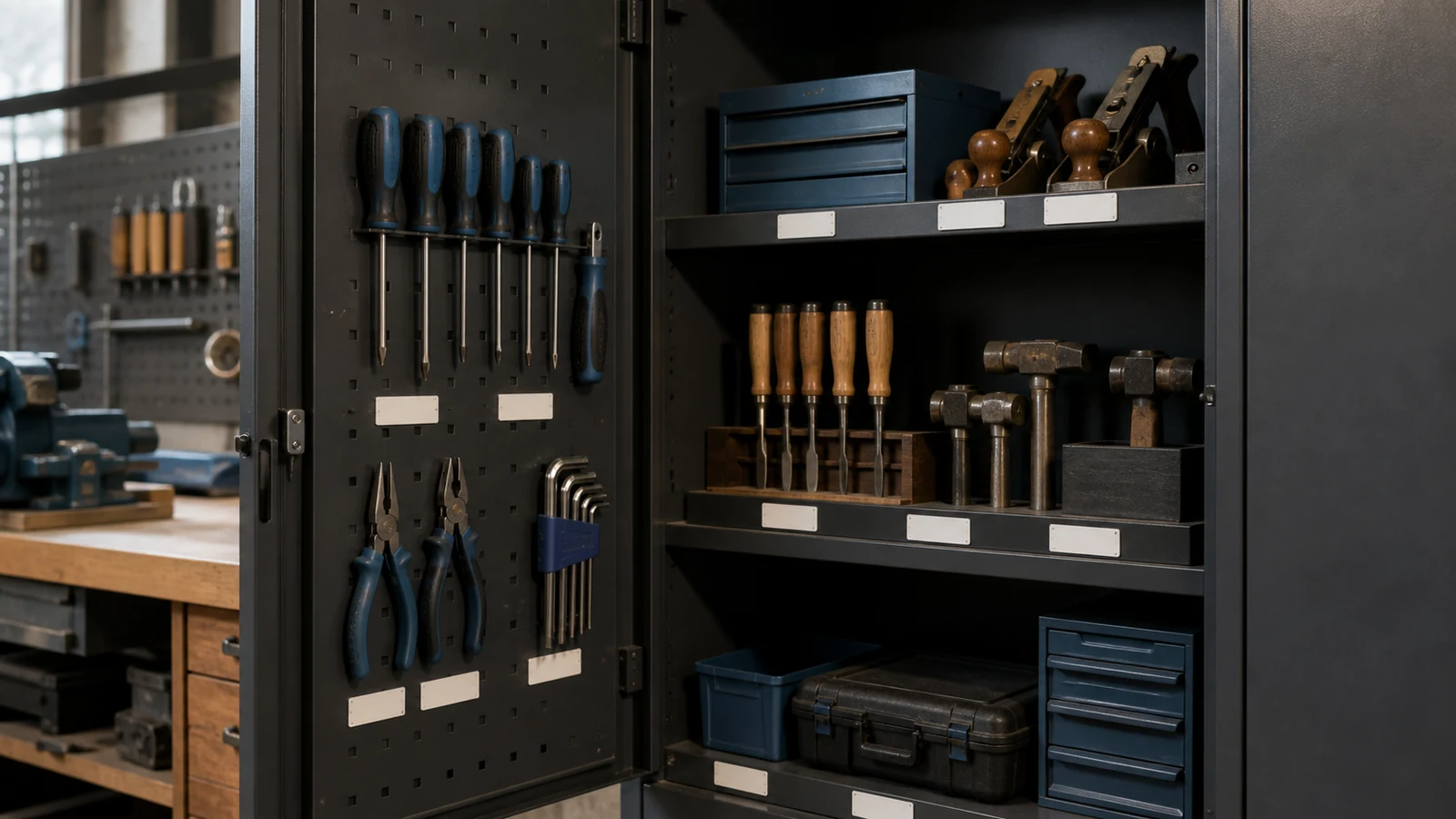 Mise en situation éditoriale d'un étiquettes d’inventaire pour outils dans son contexte d'usage professionnel