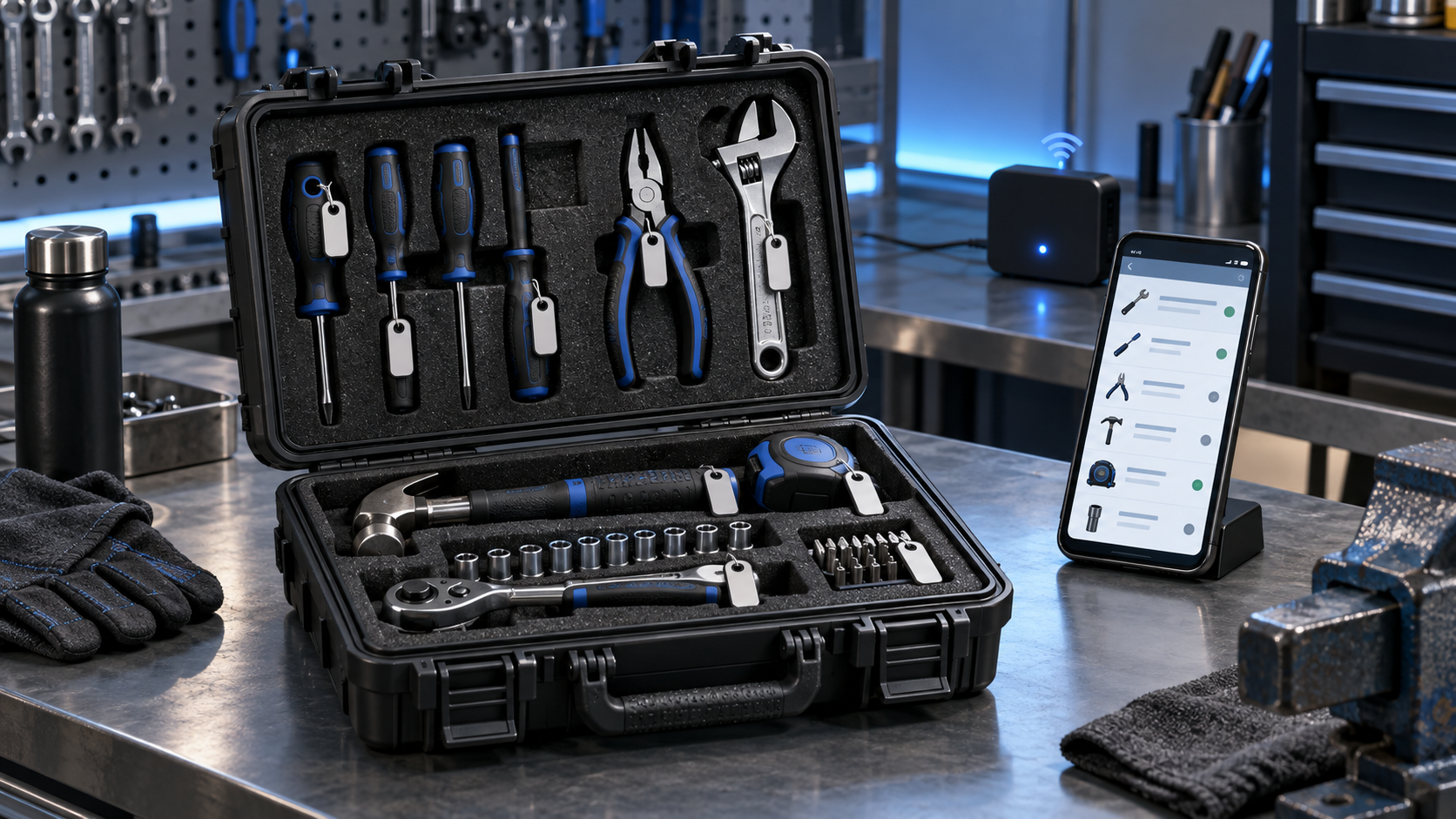 Visuel éditorial de contexte pour Système de suivi des kits d’outillage; il ne représente pas exactement Hilti ON!Track.
