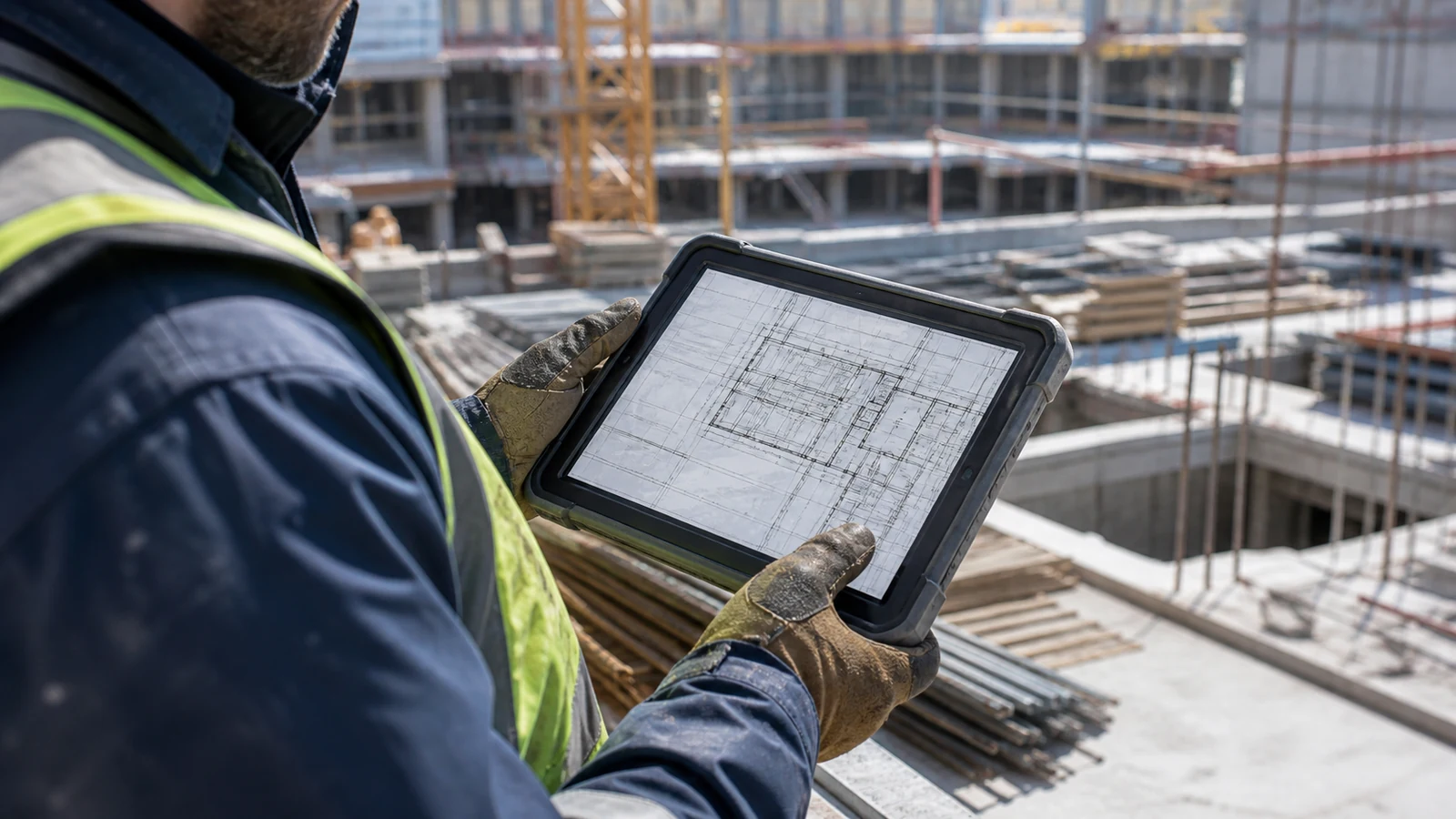Mise en situation éditoriale d'un tablette durcie de chantier dans son contexte d'usage professionnel