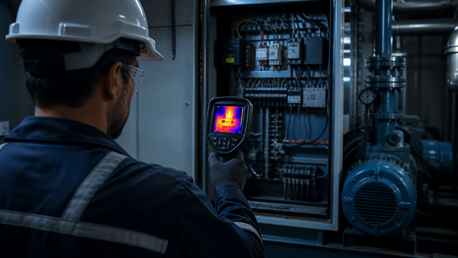 Mise en situation éditoriale d'un caméra thermique industrielle dans son contexte d'usage professionnel