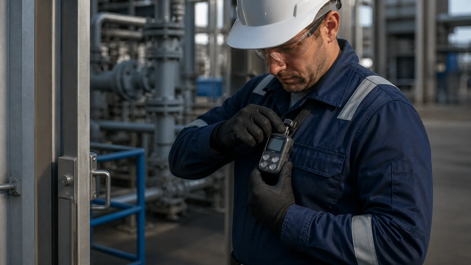 Mise en situation éditoriale d'un détecteur de gaz industriel dans son contexte d'usage professionnel