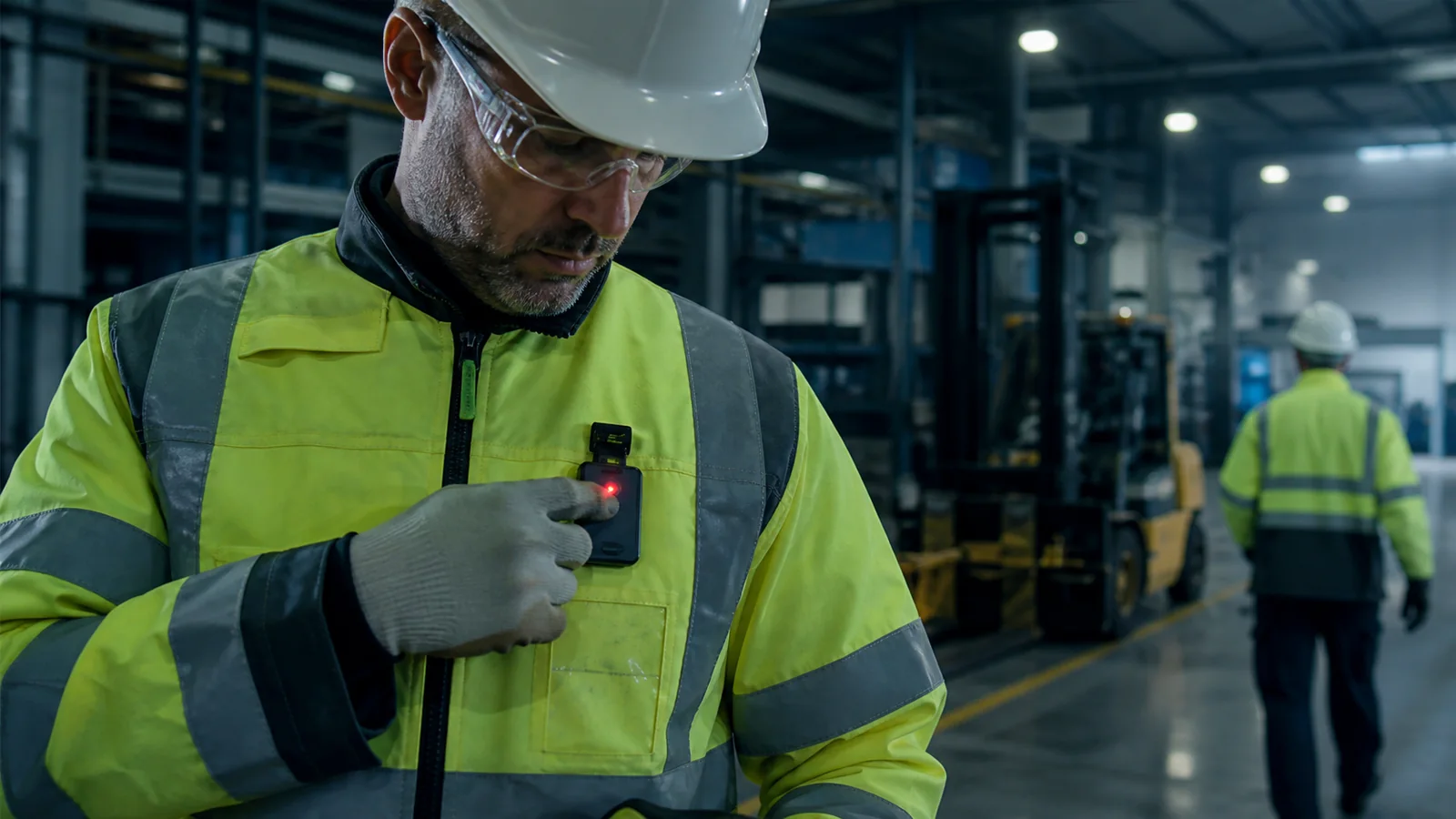 Mise en situation éditoriale d'un badge de sécurité opérateur dans son contexte d'usage professionnel