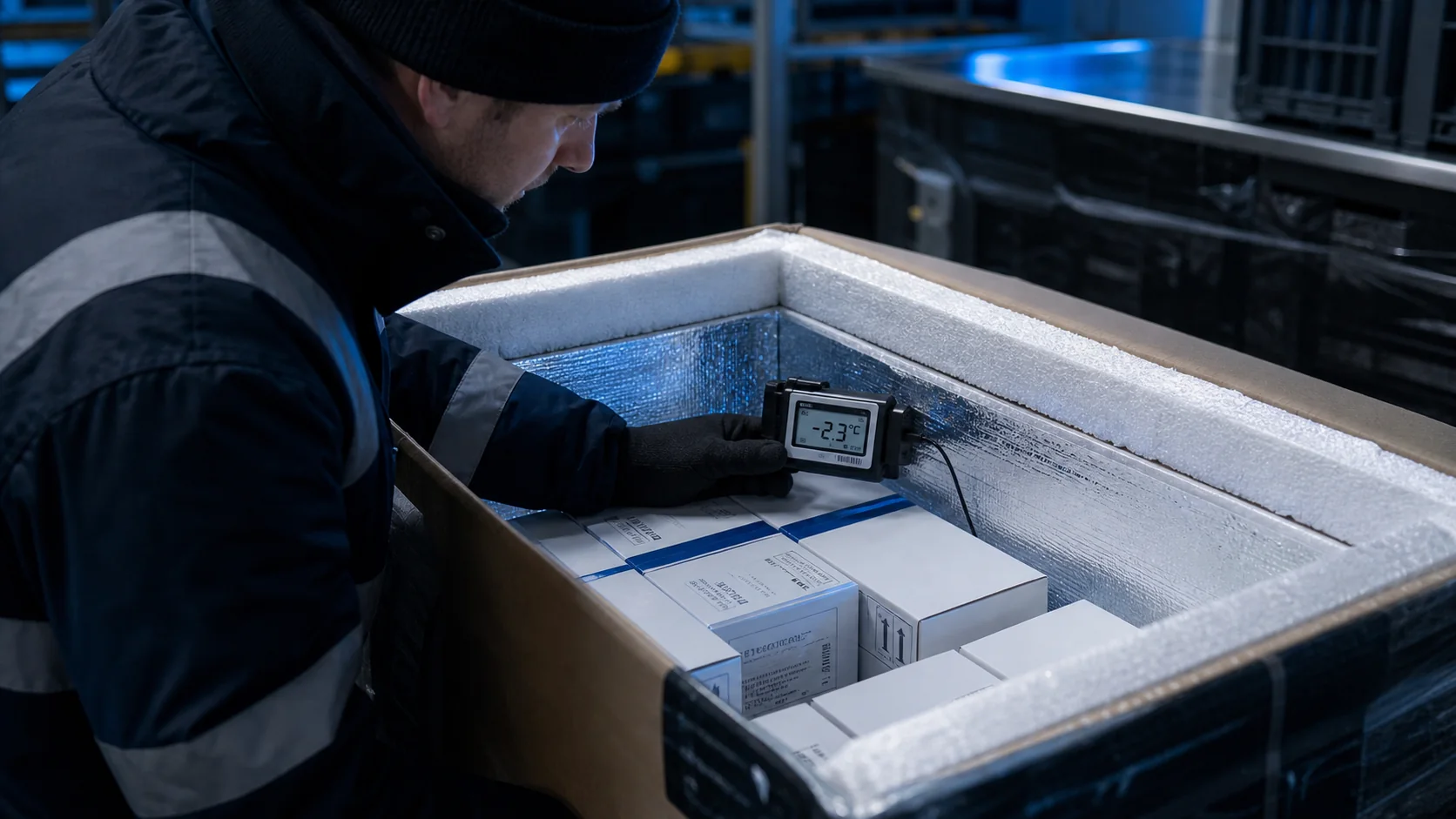Mise en situation éditoriale d'un étiquette active de température dans son contexte d'usage professionnel