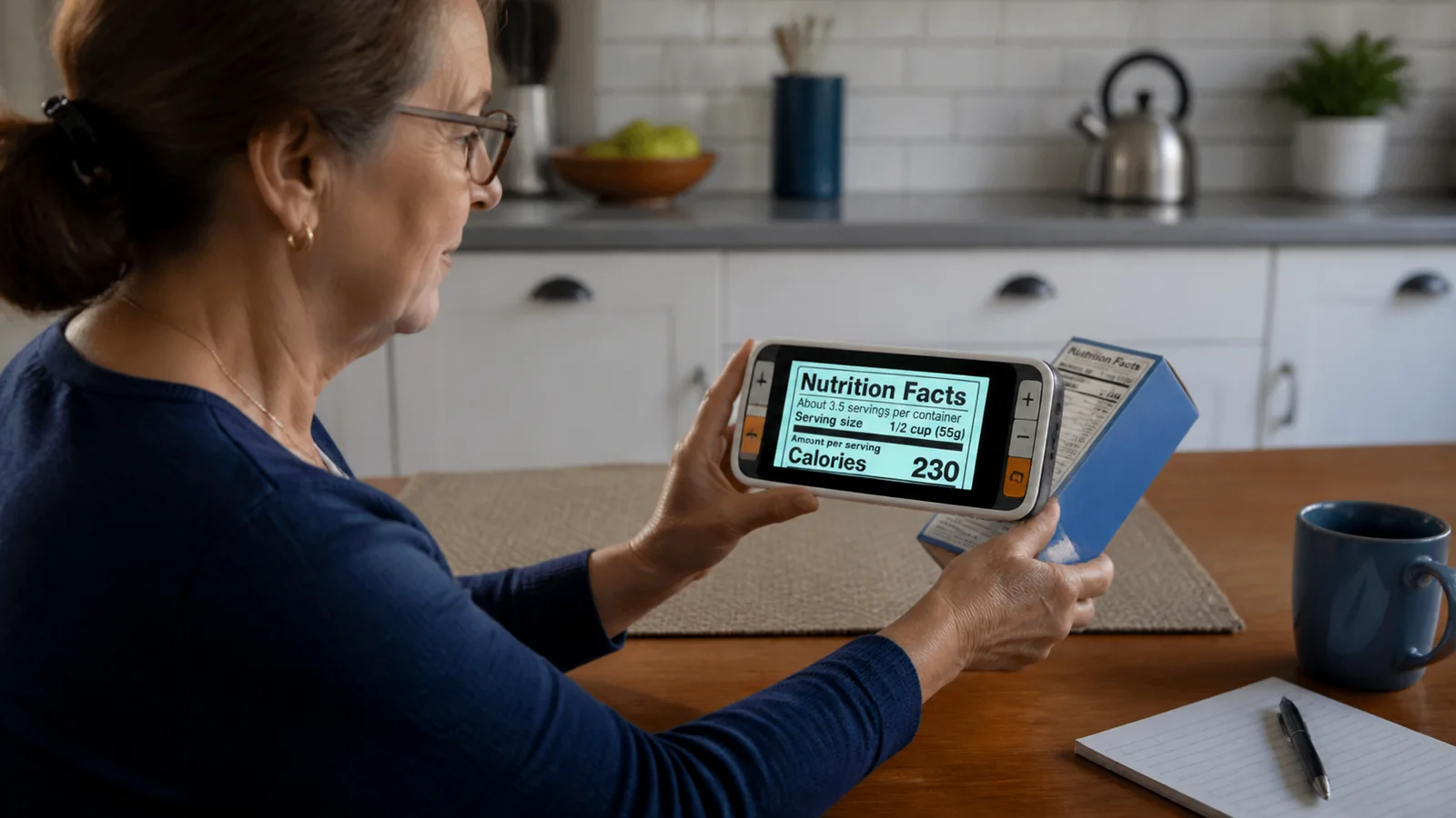 Mise en situation éditoriale d'un loupe électronique portable dans son contexte d'usage professionnel