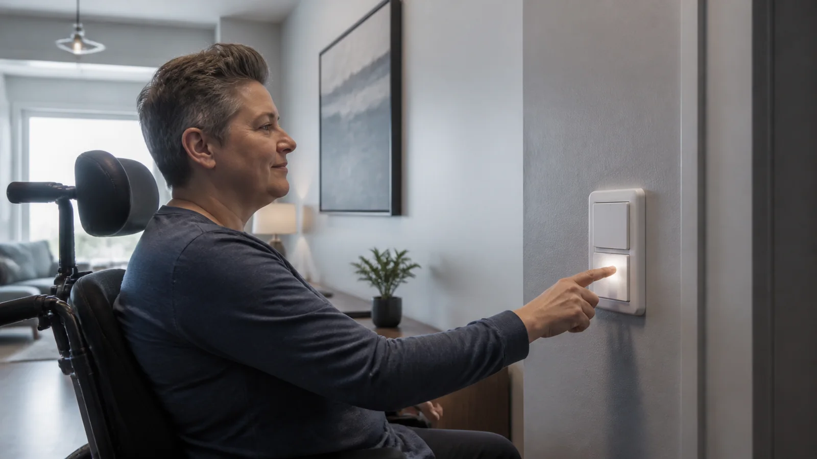 Mise en situation éditoriale d'un interrupteur connecté accessible dans son contexte d'usage professionnel