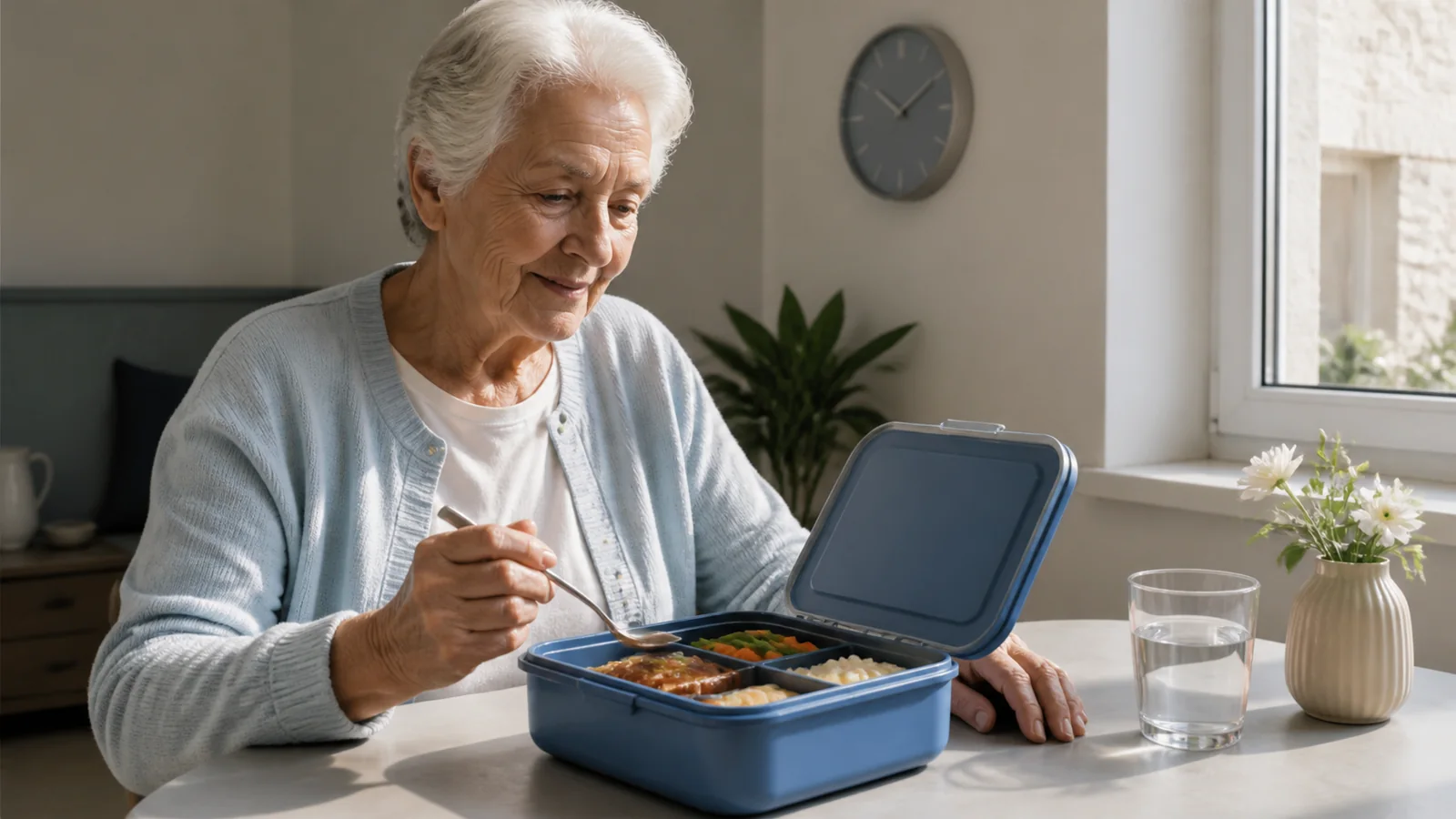Mise en situation éditoriale d'un boîte repas programmée dans son contexte d'usage professionnel