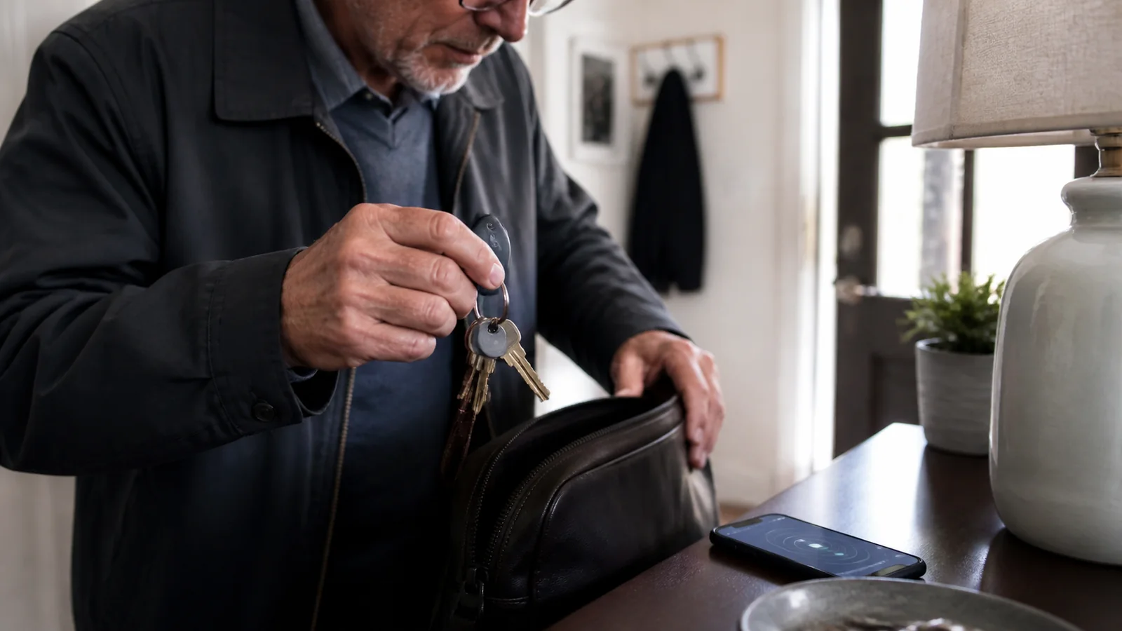 Mise en situation éditoriale d'un tracker de clés pour senior dans son contexte d'usage professionnel