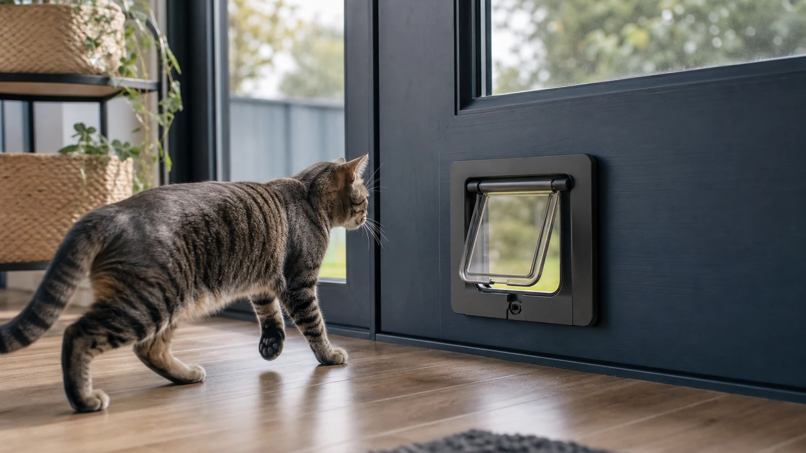 Mise en situation éditoriale d'un porte automatique pour animal dans son contexte d'usage professionnel