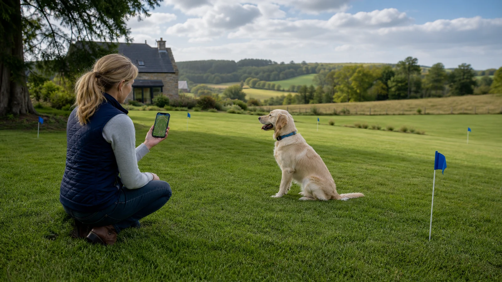 Mise en situation éditoriale d'un clôture virtuelle pour chien dans son contexte d'usage professionnel