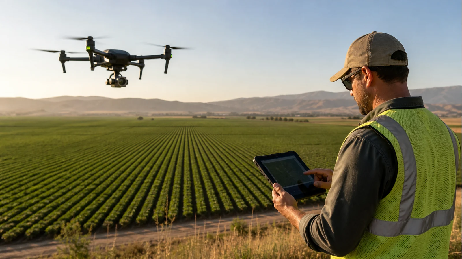 Mise en situation éditoriale d'un drone de cartographie agricole dans son contexte d'usage professionnel