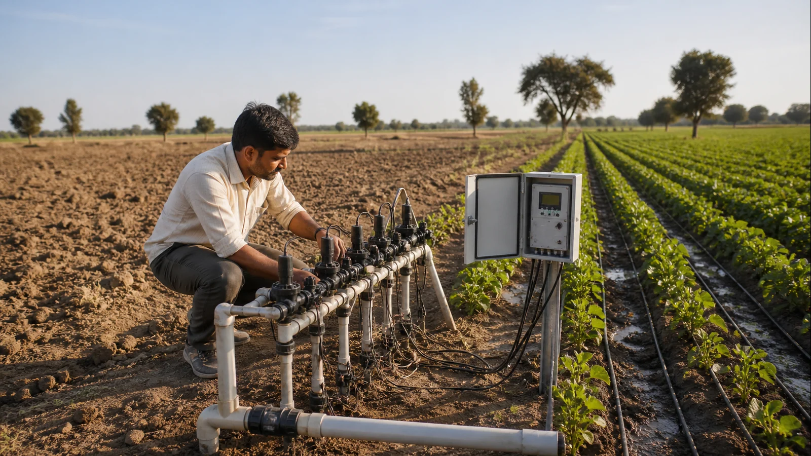 Mise en situation éditoriale d'un kit d'irrigation pilotée dans son contexte d'usage professionnel