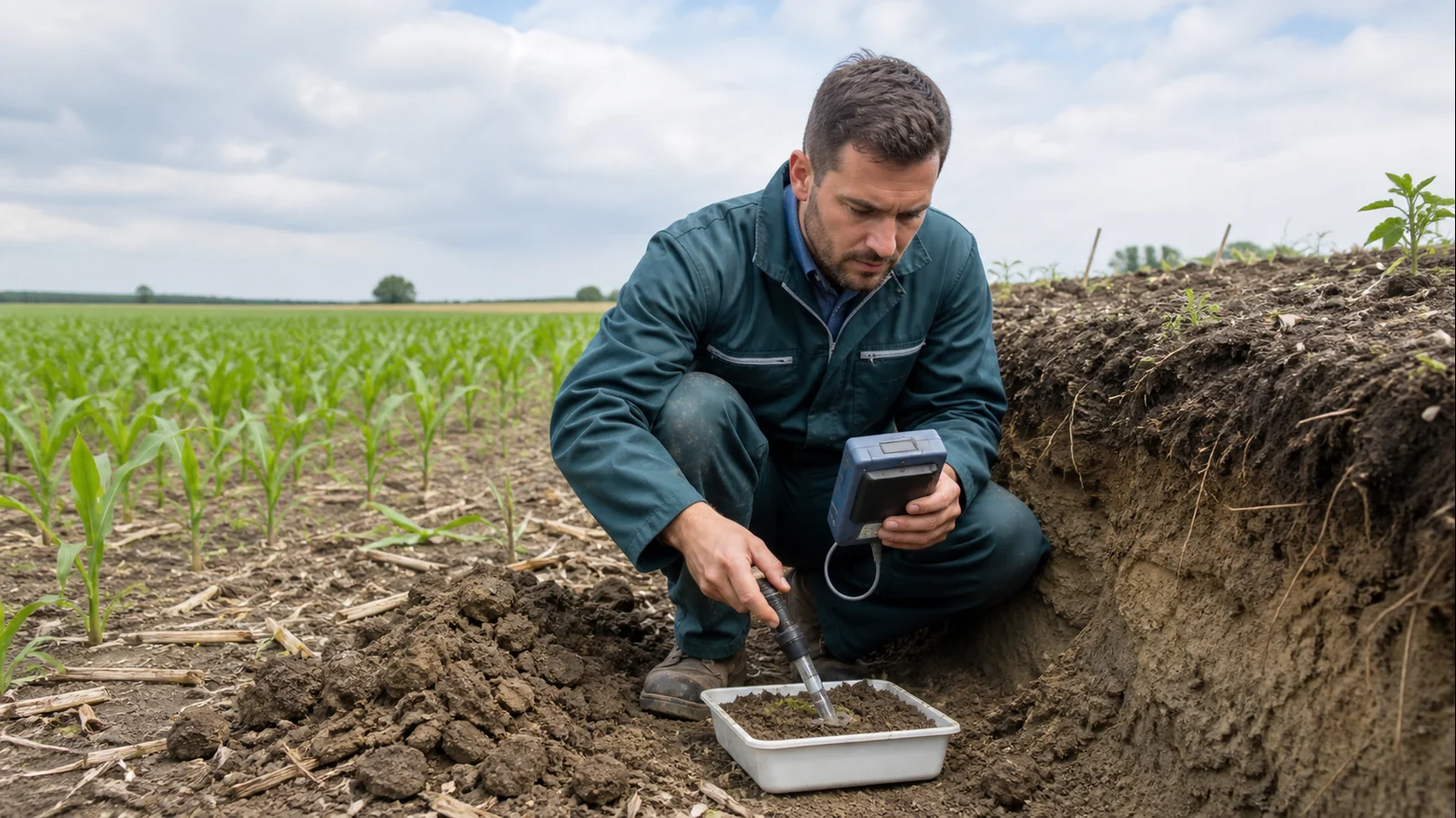 Mise en situation éditoriale d'un analyseur de sol portable dans son contexte d'usage professionnel
