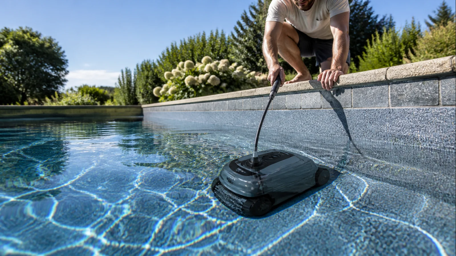 Mise en situation éditoriale d'un robot piscine dans son contexte d'usage professionnel