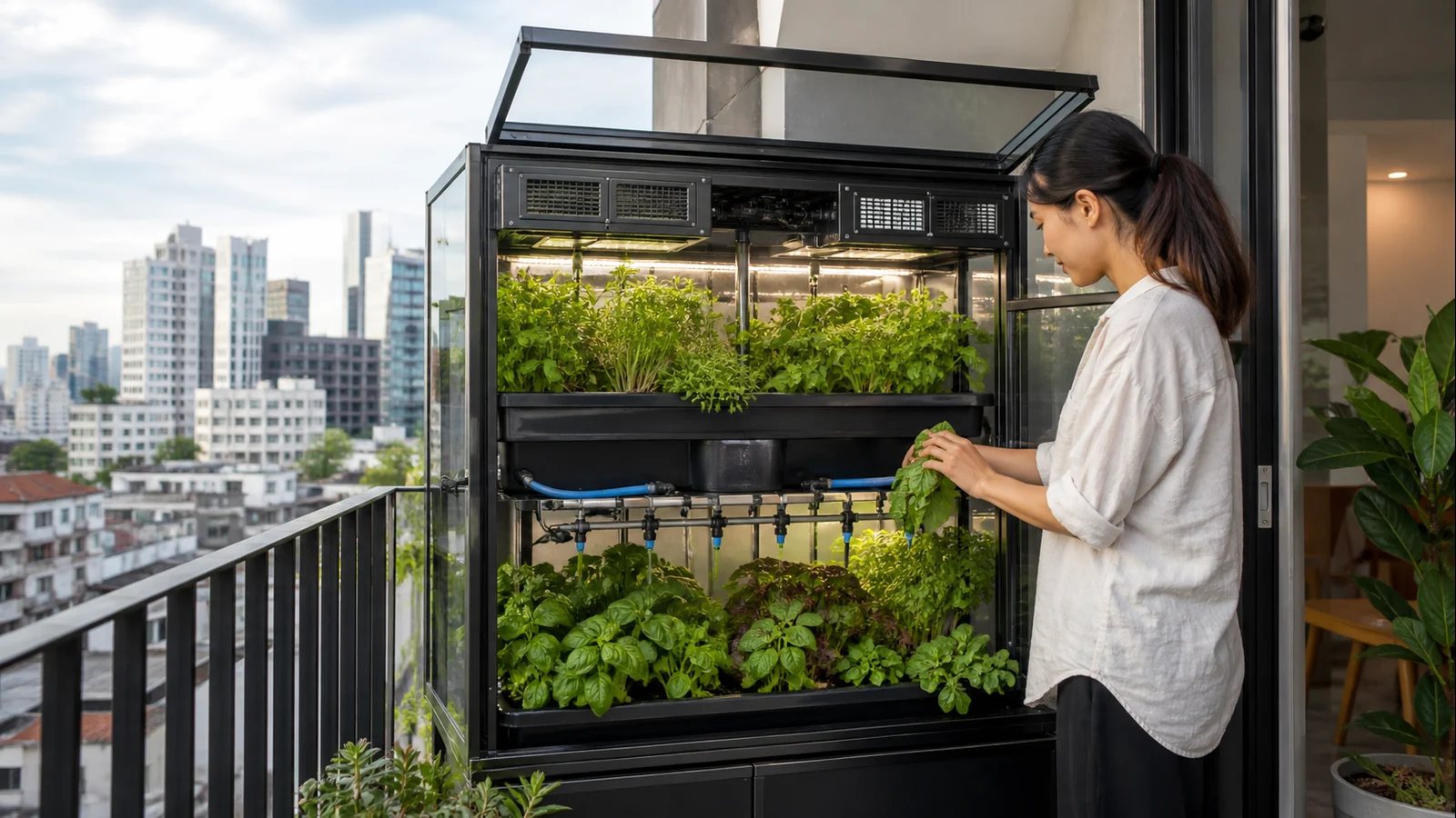 Mise en situation éditoriale d'un serre de balcon automatisée dans son contexte d'usage professionnel