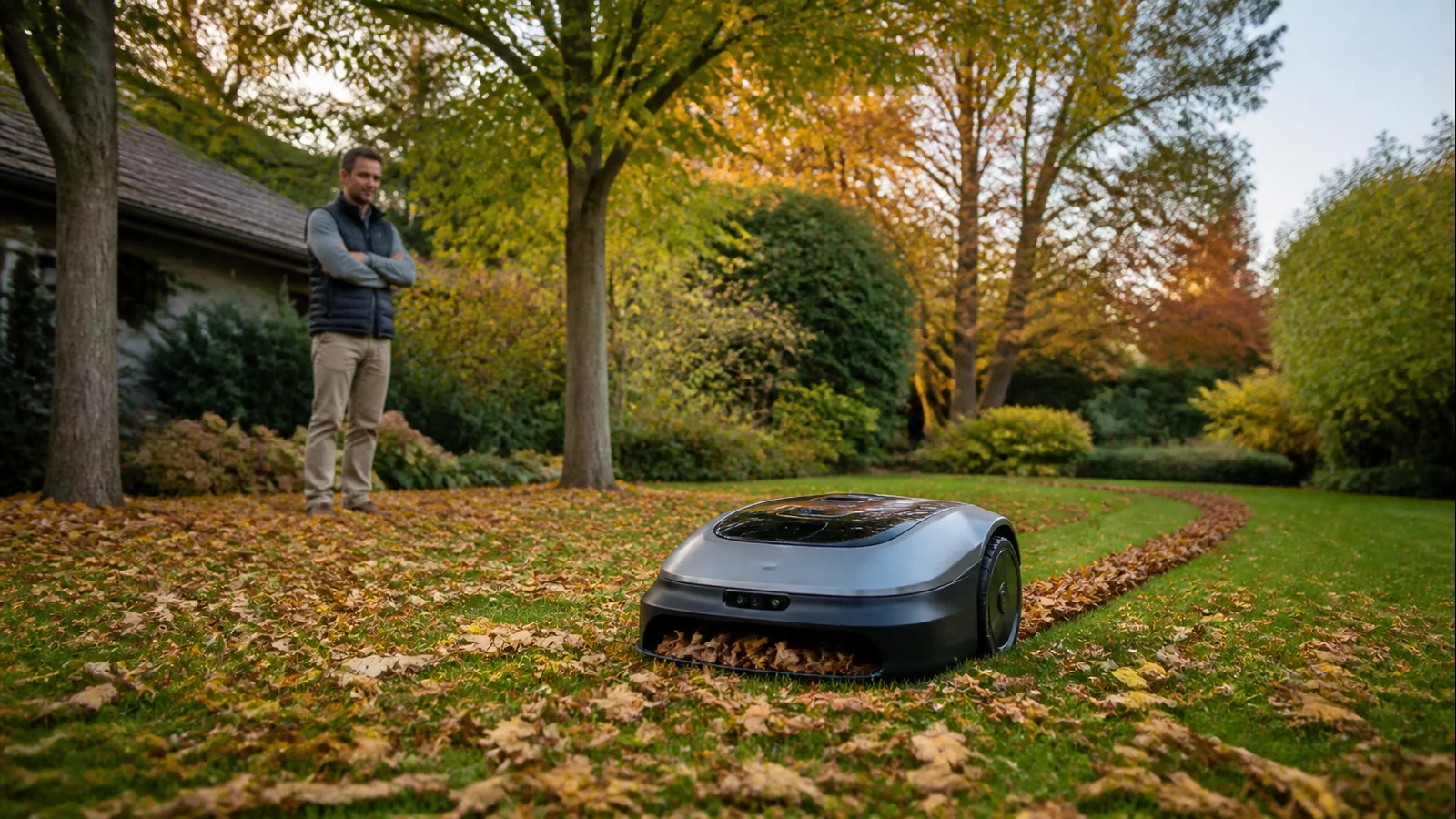 Mise en situation éditoriale d'un robot ramasseur de feuilles dans son contexte d'usage professionnel
