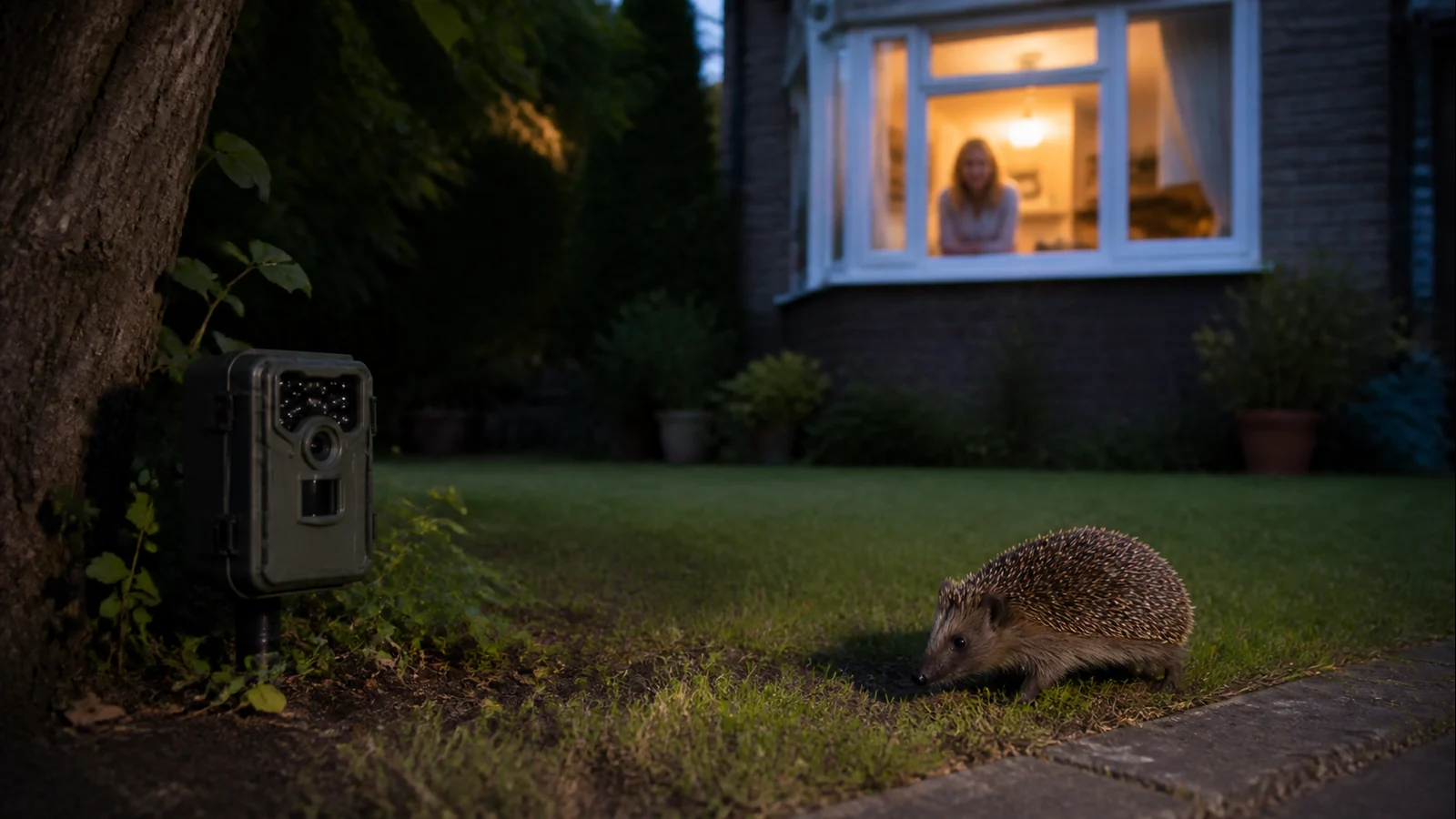 Mise en situation éditoriale d'un caméra de jardin pour animaux dans son contexte d'usage professionnel
