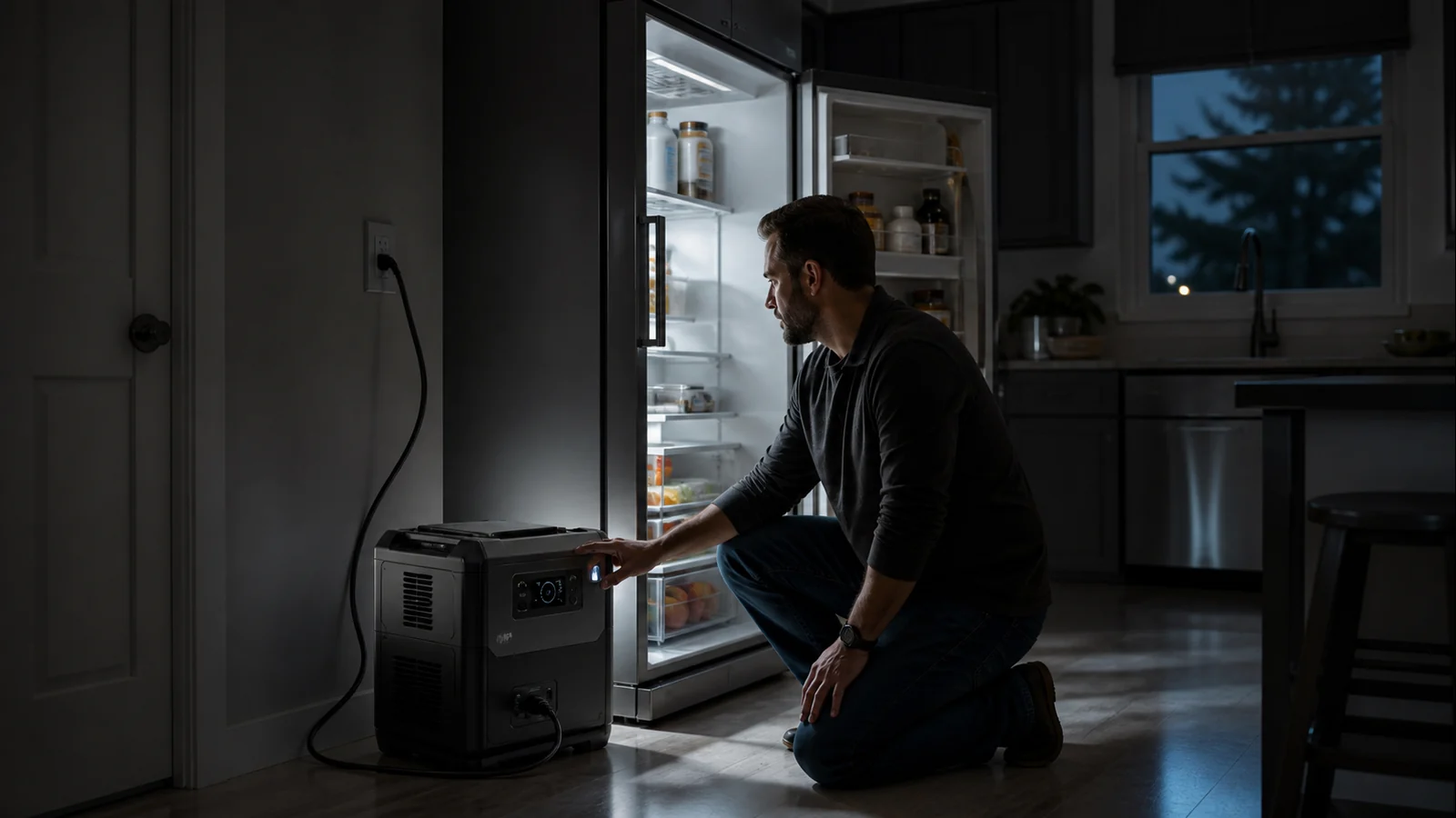 Mise en situation éditoriale d'un kit d'alimentation de réfrigérateur en coupure dans son contexte d'usage professionnel