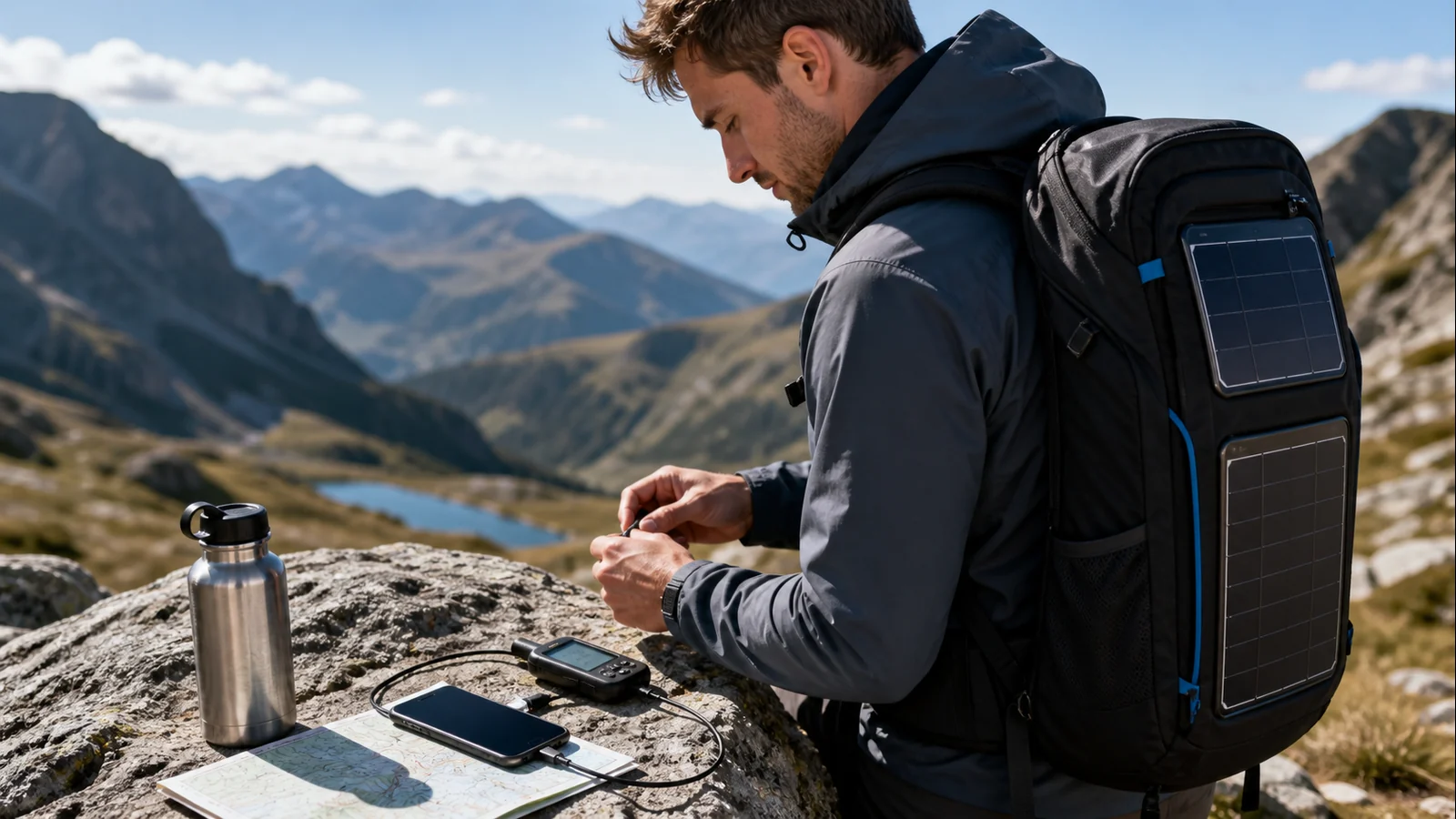 Mise en situation éditoriale d'un sac solaire dans son contexte d'usage professionnel