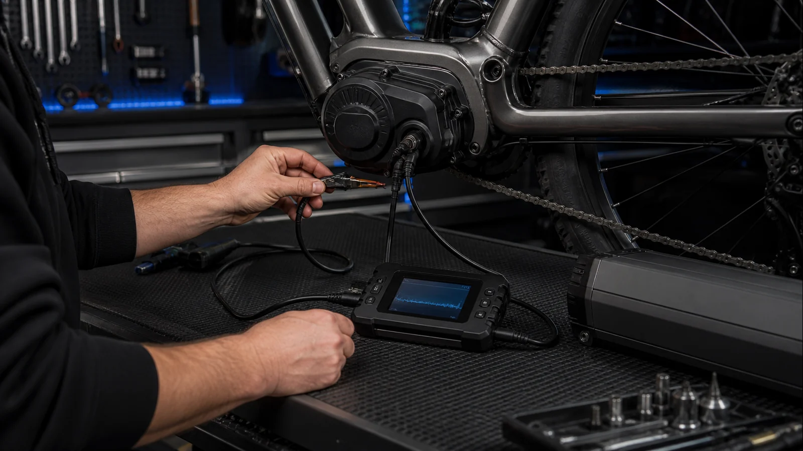 Mise en situation éditoriale d'un kit diagnostic vélo électrique dans son contexte d'usage professionnel