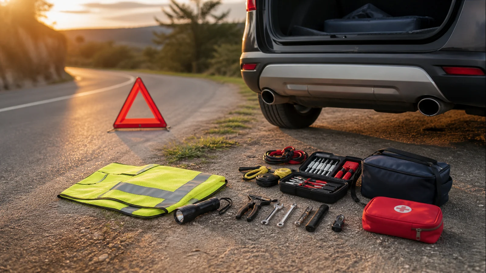 Mise en situation éditoriale d'un kit d'urgence routière dans son contexte d'usage professionnel