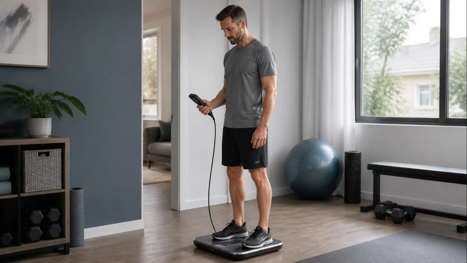 Mise en situation éditoriale d'un balance de composition corporelle dans son contexte d'usage professionnel