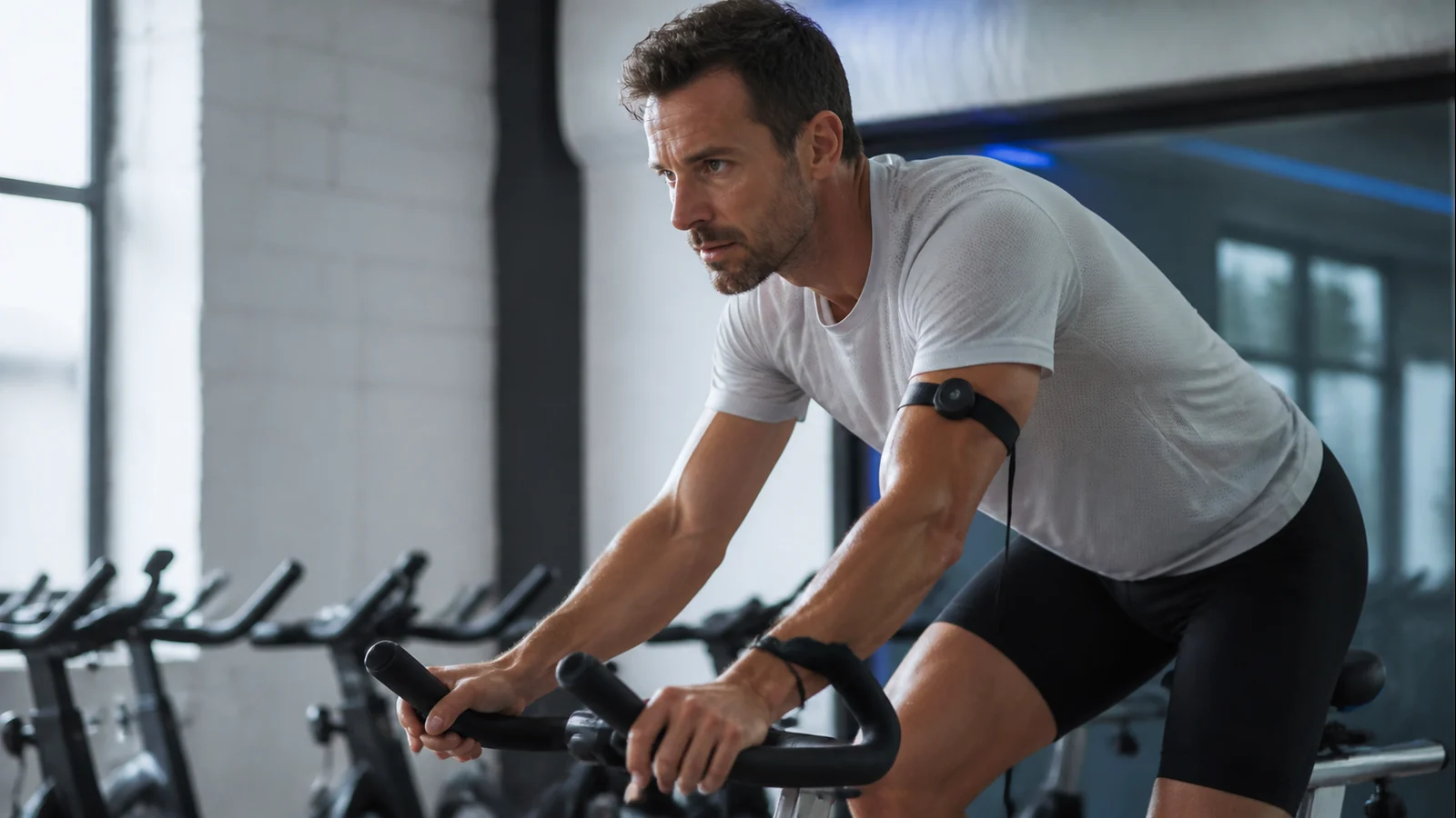 Mise en situation éditoriale d'un brassard cardio optique dans son contexte d'usage professionnel