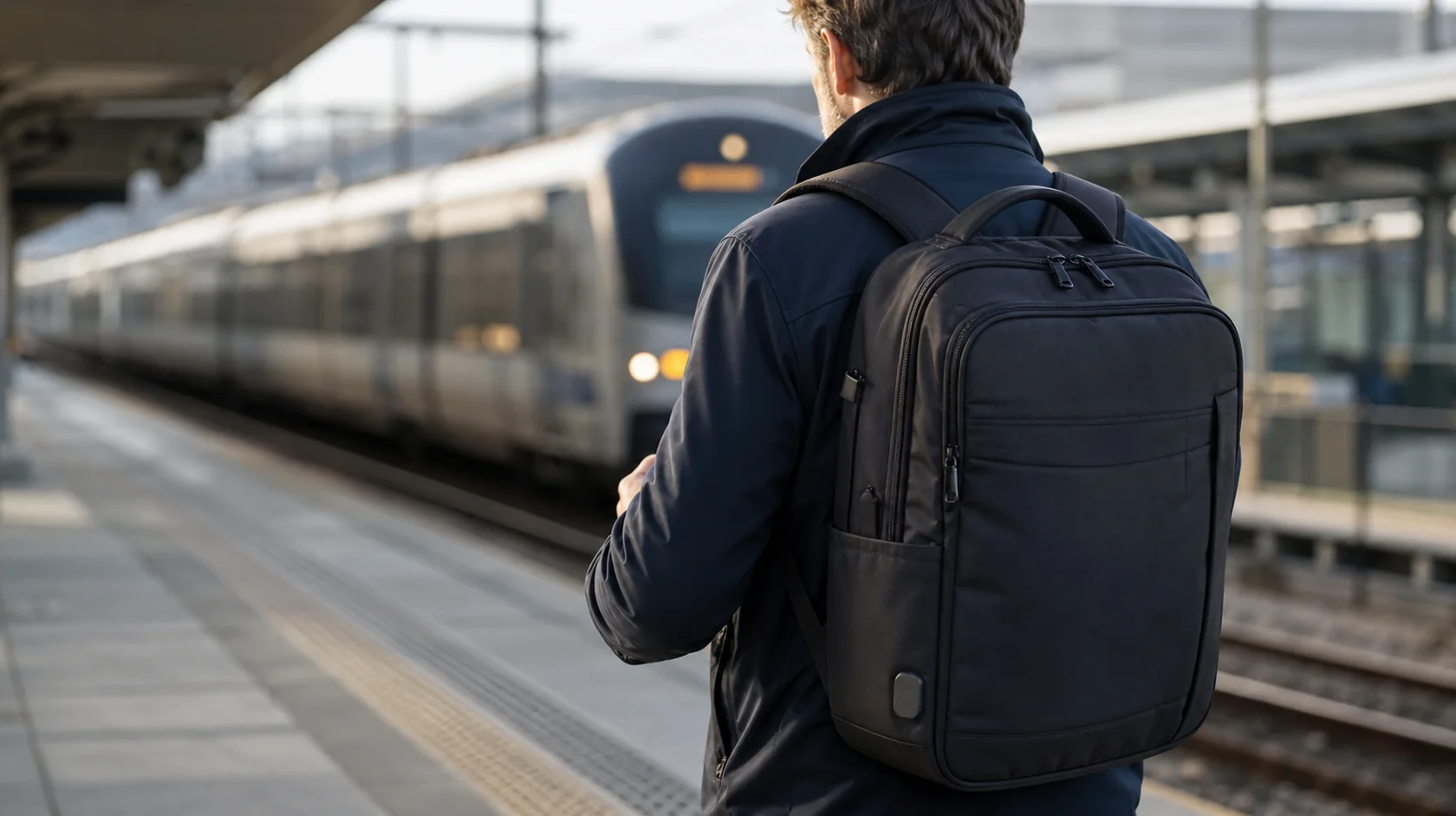 Mise en situation éditoriale d'un sac connecté avec localisation dans son contexte d'usage professionnel