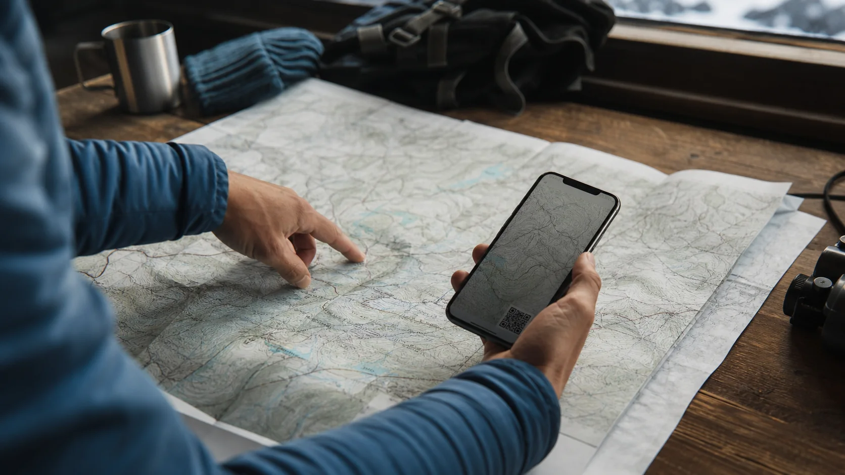 Mise en situation éditoriale d'un carte papier avec version mobile dans son contexte d'usage professionnel