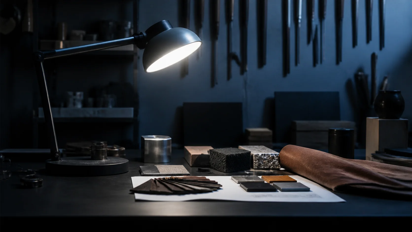 Mise en situation éditoriale d'un lampe d’atelier à cri élevé dans son contexte d'usage professionnel