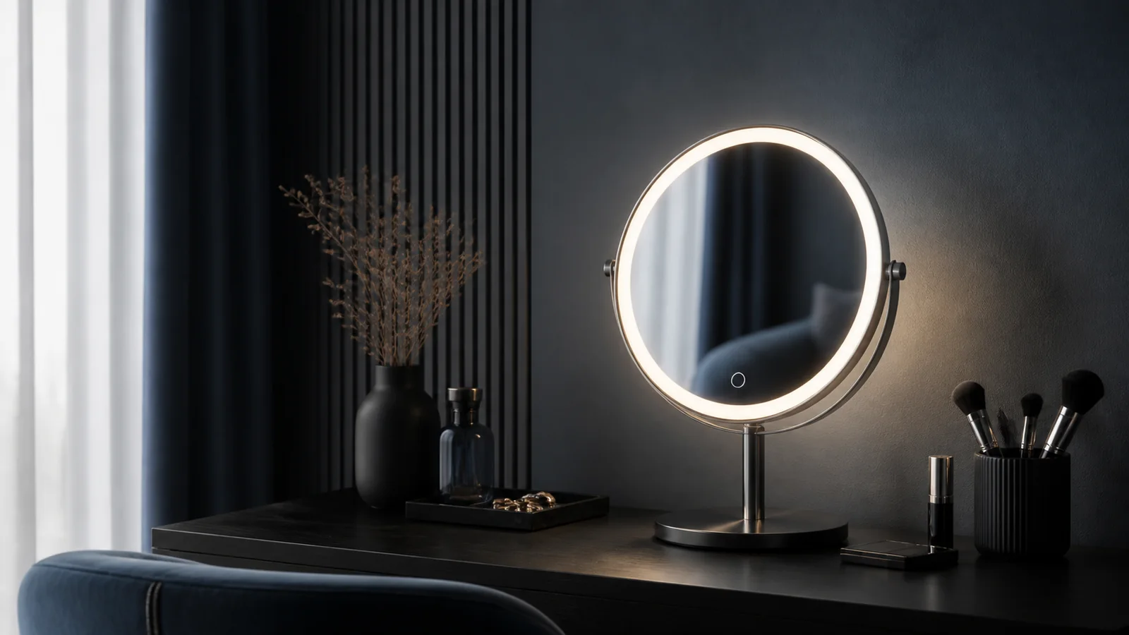 Mise en situation éditoriale d'un miroir à éclairage intelligent dans son contexte d'usage professionnel