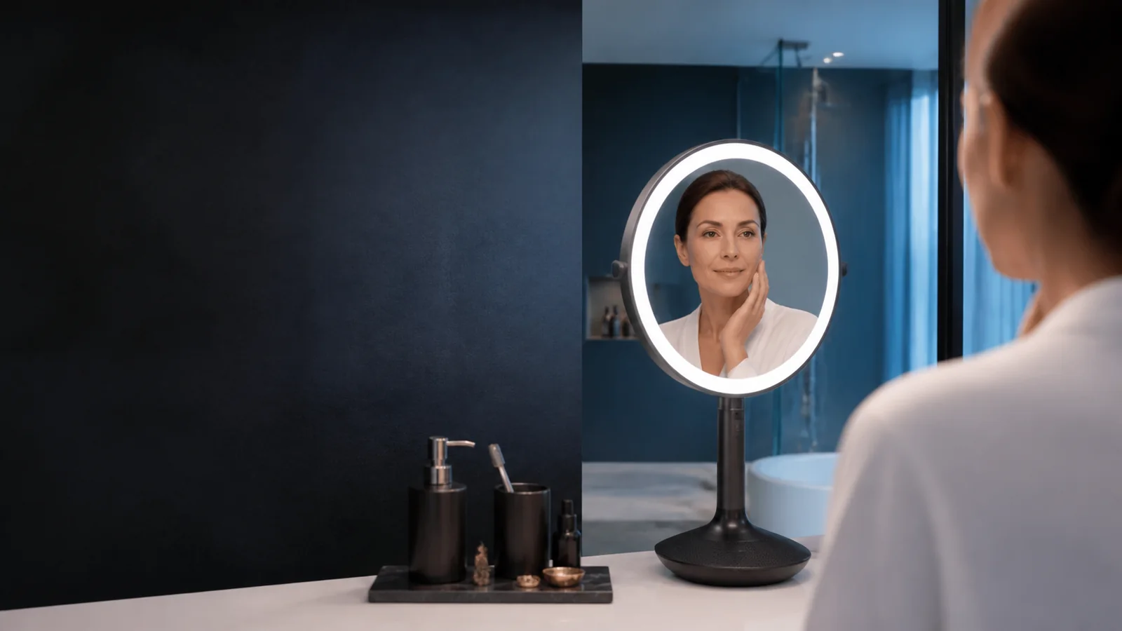 Mise en situation éditoriale d'un miroir grossissant connecté dans son contexte d'usage professionnel