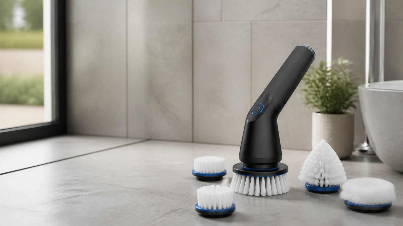 Mise en situation éditoriale d'un brosse de nettoyage électrique dans son contexte d'usage professionnel