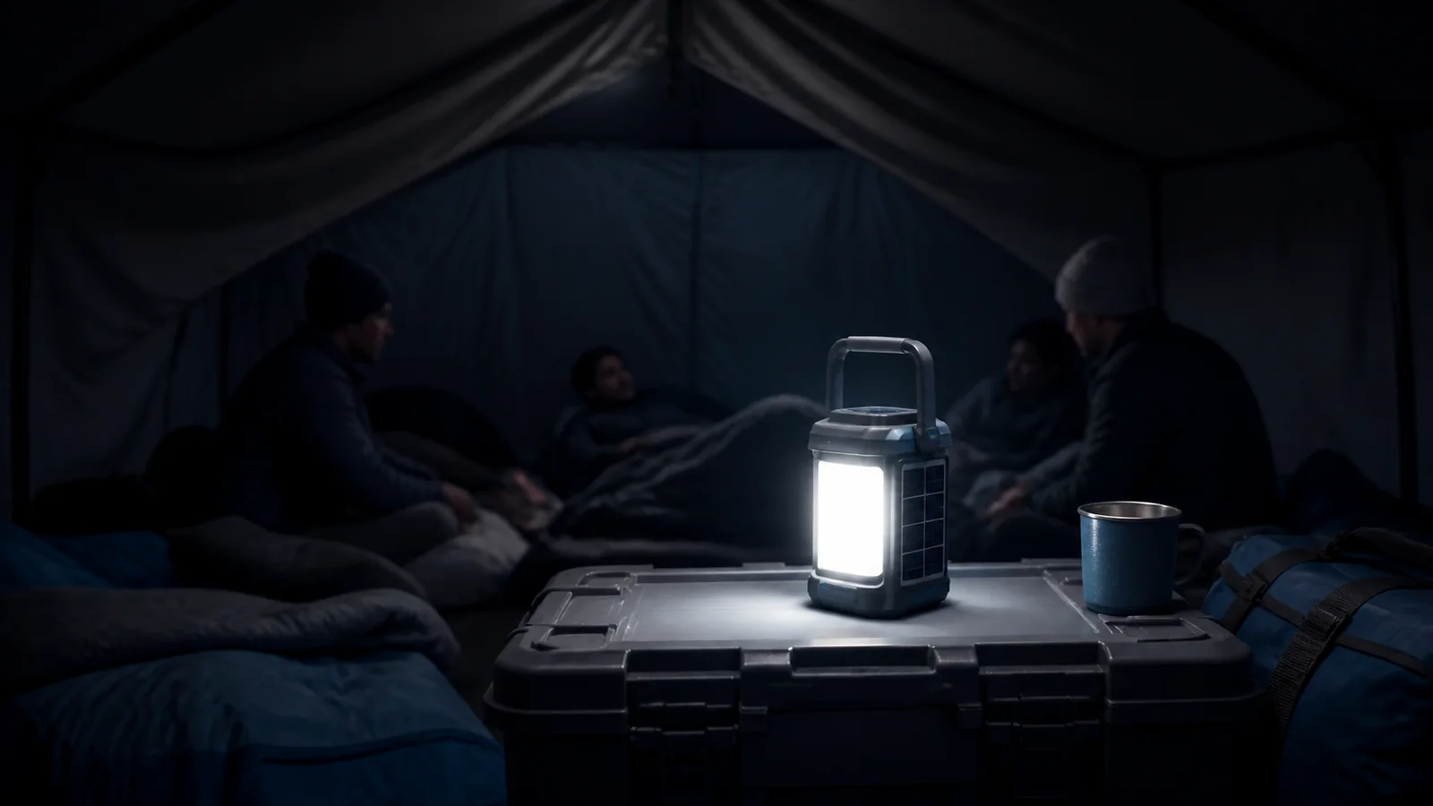 Mise en situation éditoriale d'un lampe solaire d’urgence dans son contexte d'usage professionnel