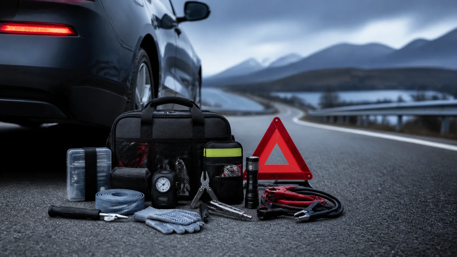 Mise en situation éditoriale d'un kit voiture pour route coupée dans son contexte d'usage professionnel