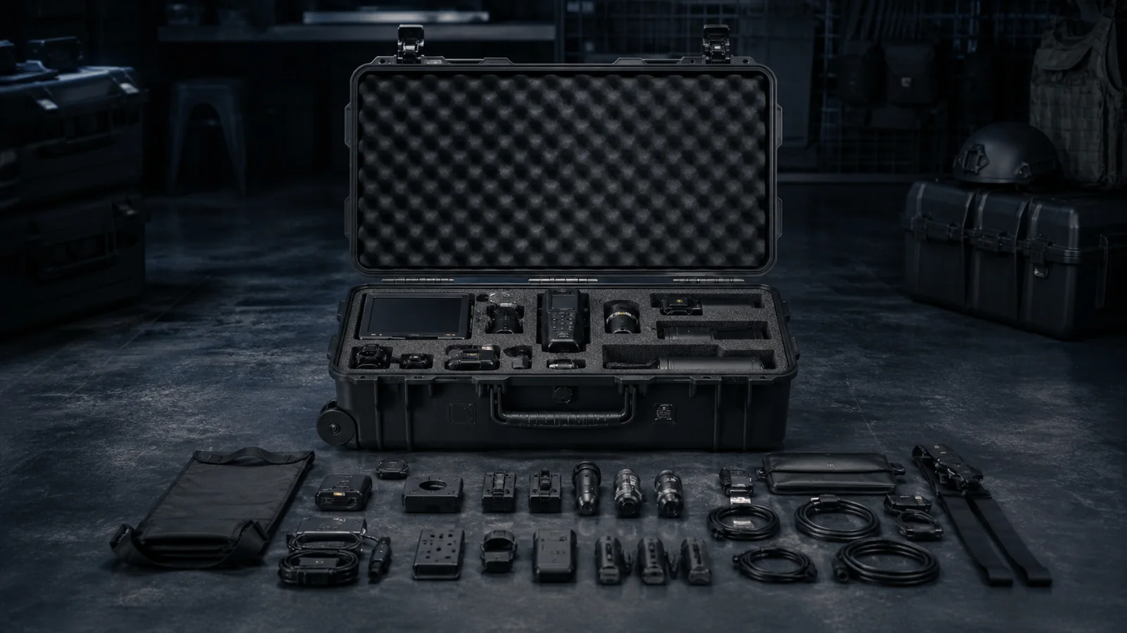 Mise en situation éditoriale d'un valise de mission inventoriée dans son contexte d'usage professionnel