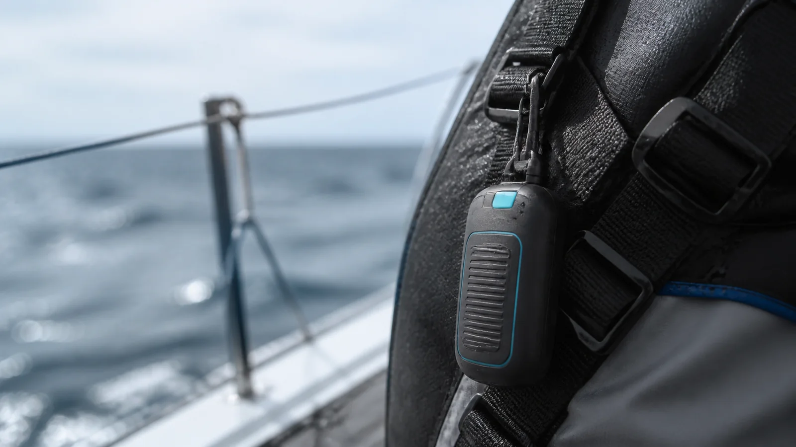 Mise en situation éditoriale d'un balise homme à la mer dans son contexte d'usage professionnel