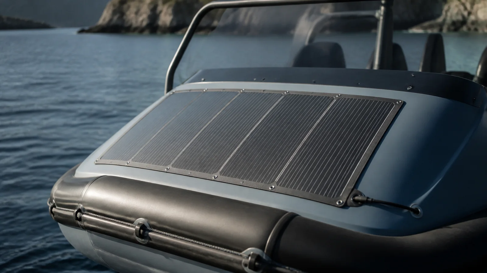 Mise en situation éditoriale d'un chargeur solaire bateau dans son contexte d'usage professionnel