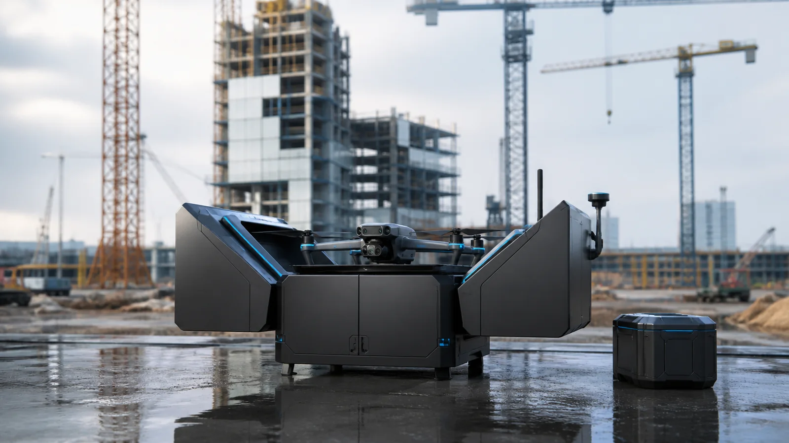 Mise en situation éditoriale d'un drone de suivi de chantier dans son contexte d'usage professionnel