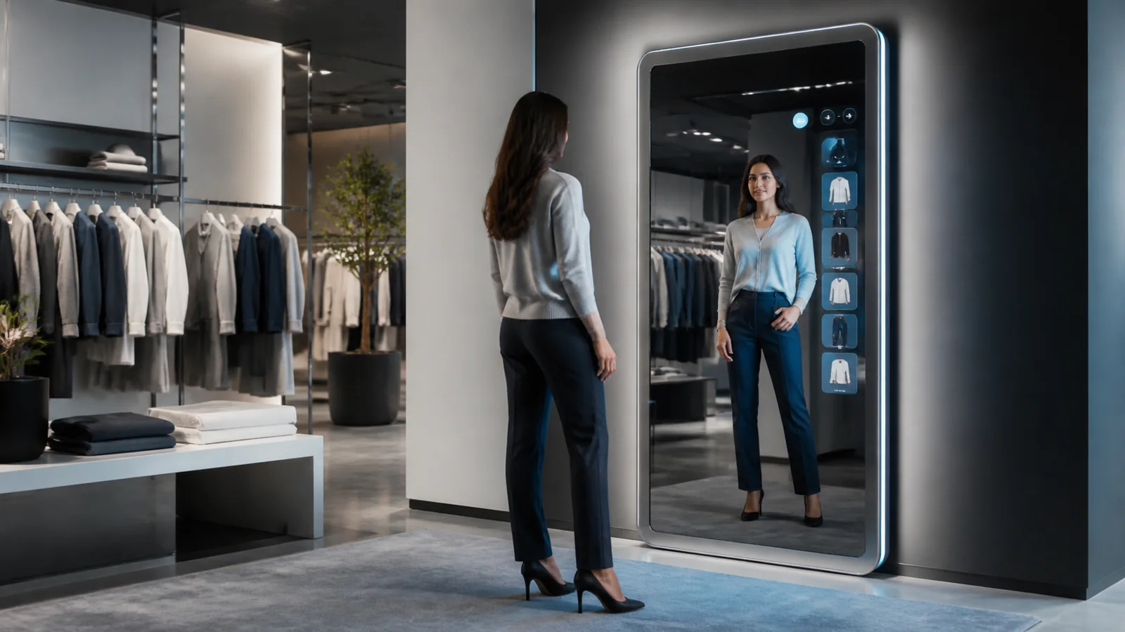 Mise en situation éditoriale d'un miroir intelligent en magasin dans son contexte d'usage professionnel