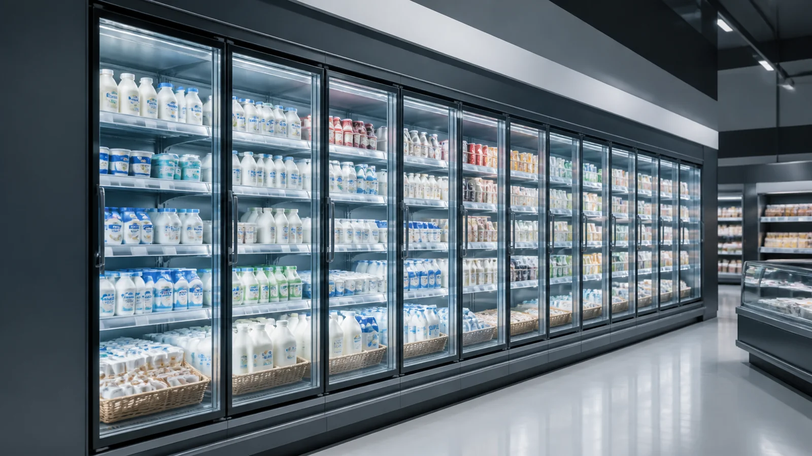 Mise en situation éditoriale d'un vitrine réfrigérée connectée dans son contexte d'usage professionnel