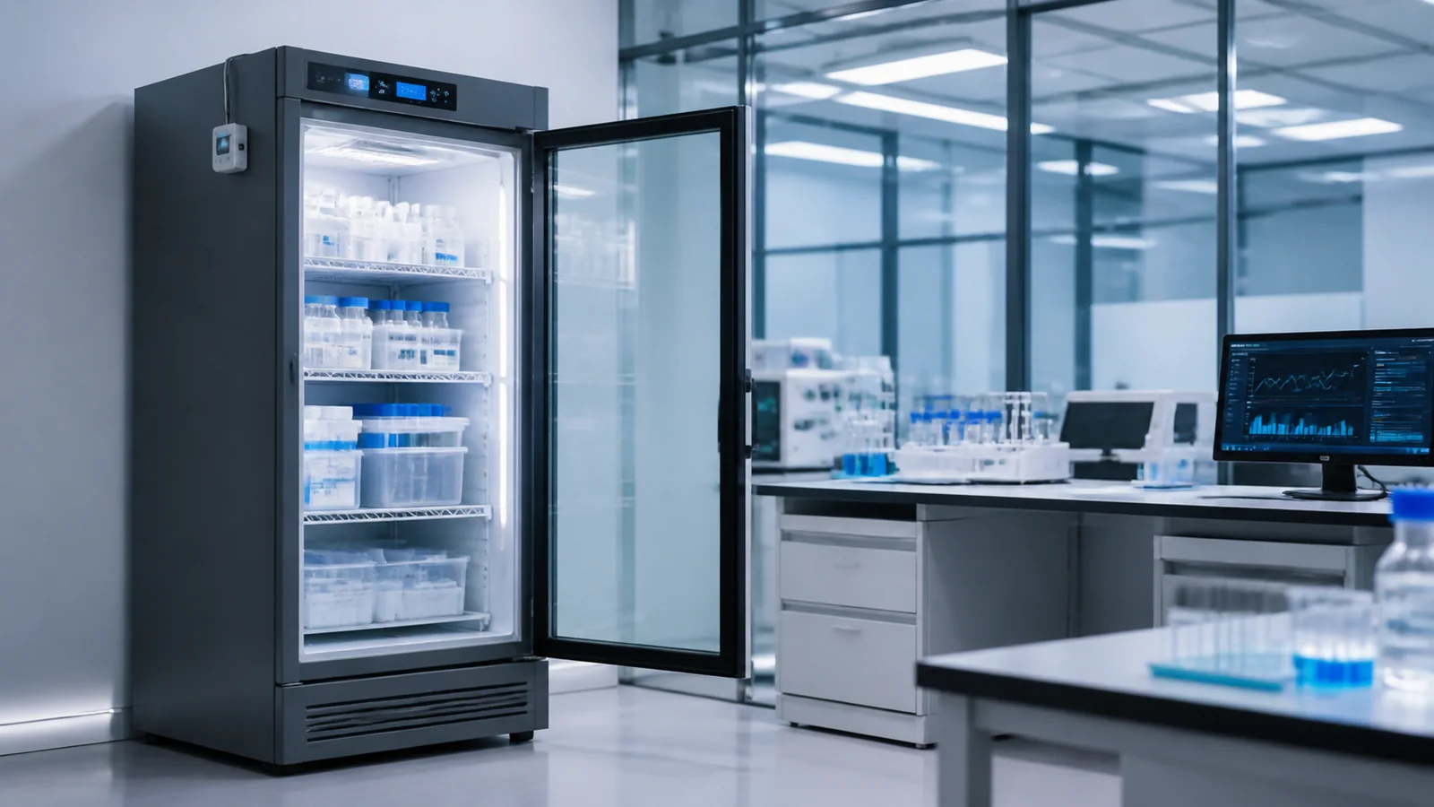 Mise en situation éditoriale d'un réfrigérateur de laboratoire monitoré dans son contexte d'usage professionnel