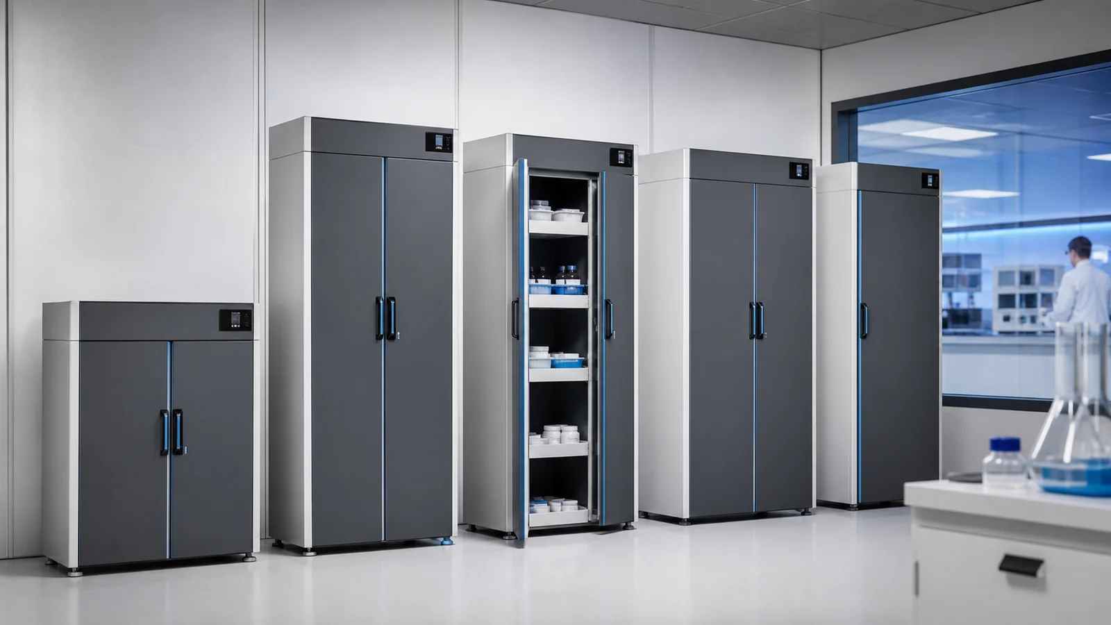 Mise en situation éditoriale d'un armoire pour produits sensibles dans son contexte d'usage professionnel