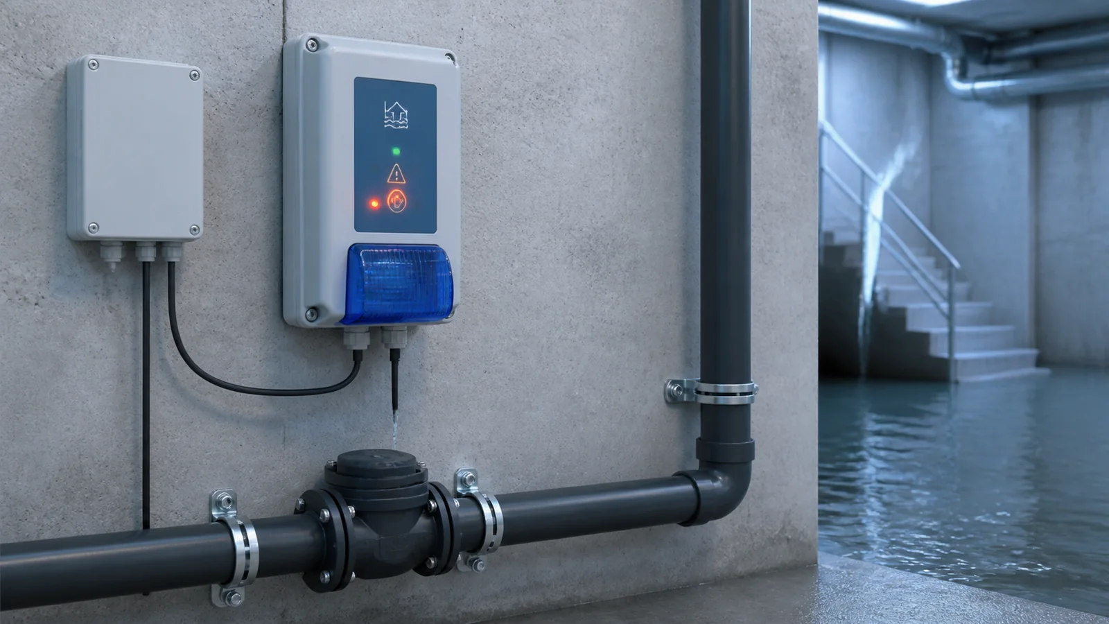 Mise en situation éditoriale d'un alarme de refoulement d'eau dans son contexte d'usage professionnel