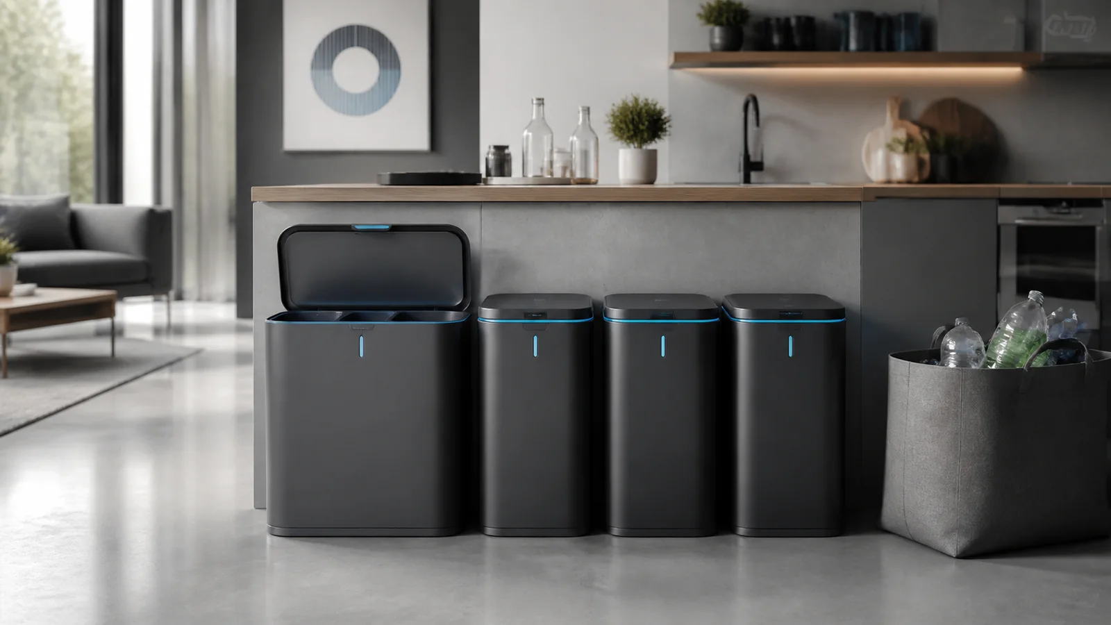 Mise en situation éditoriale d'un poubelle de tri intelligente dans son contexte d'usage professionnel
