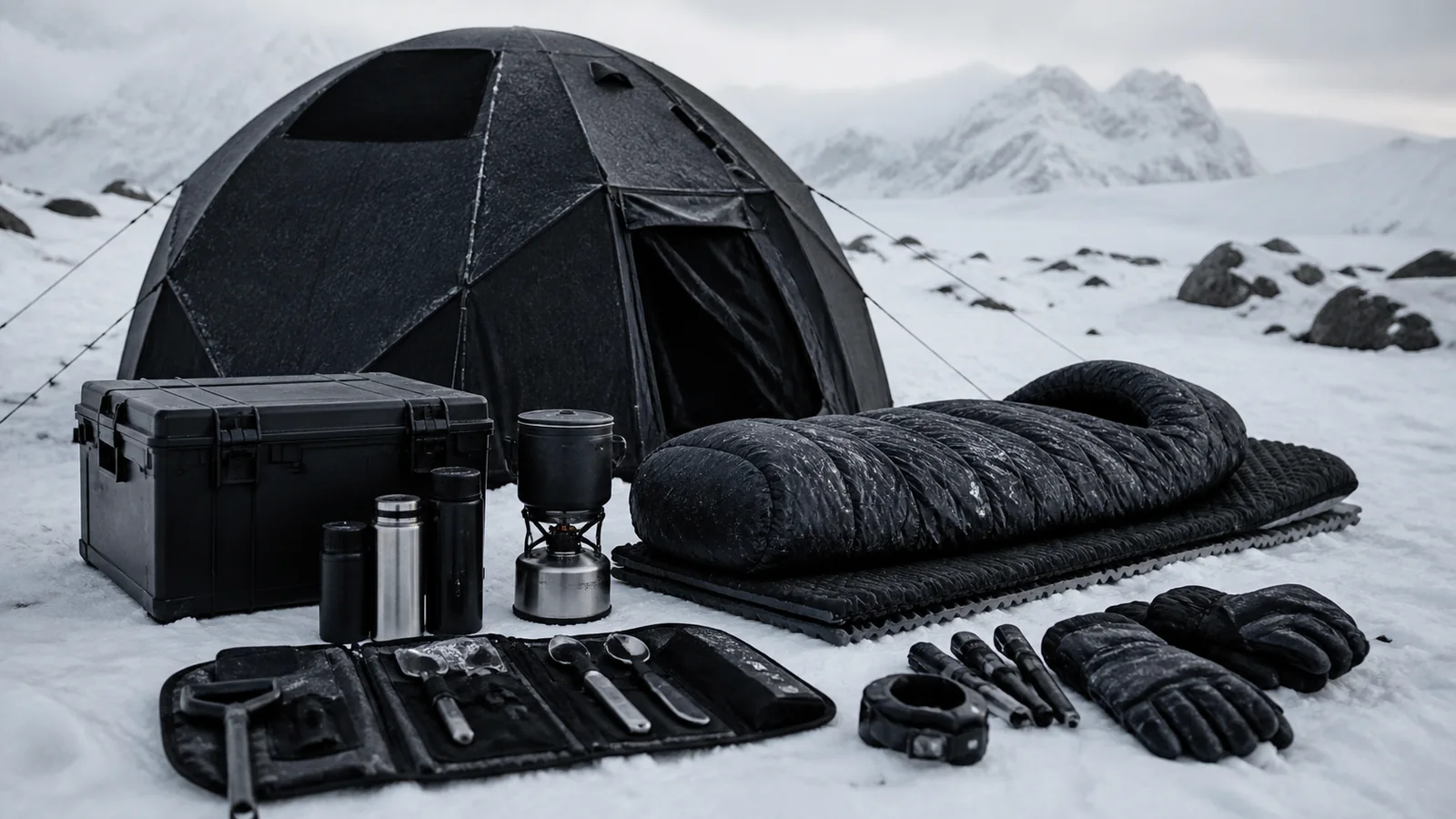Mise en situation éditoriale d'un kit grand froid autonome dans son contexte d'usage professionnel