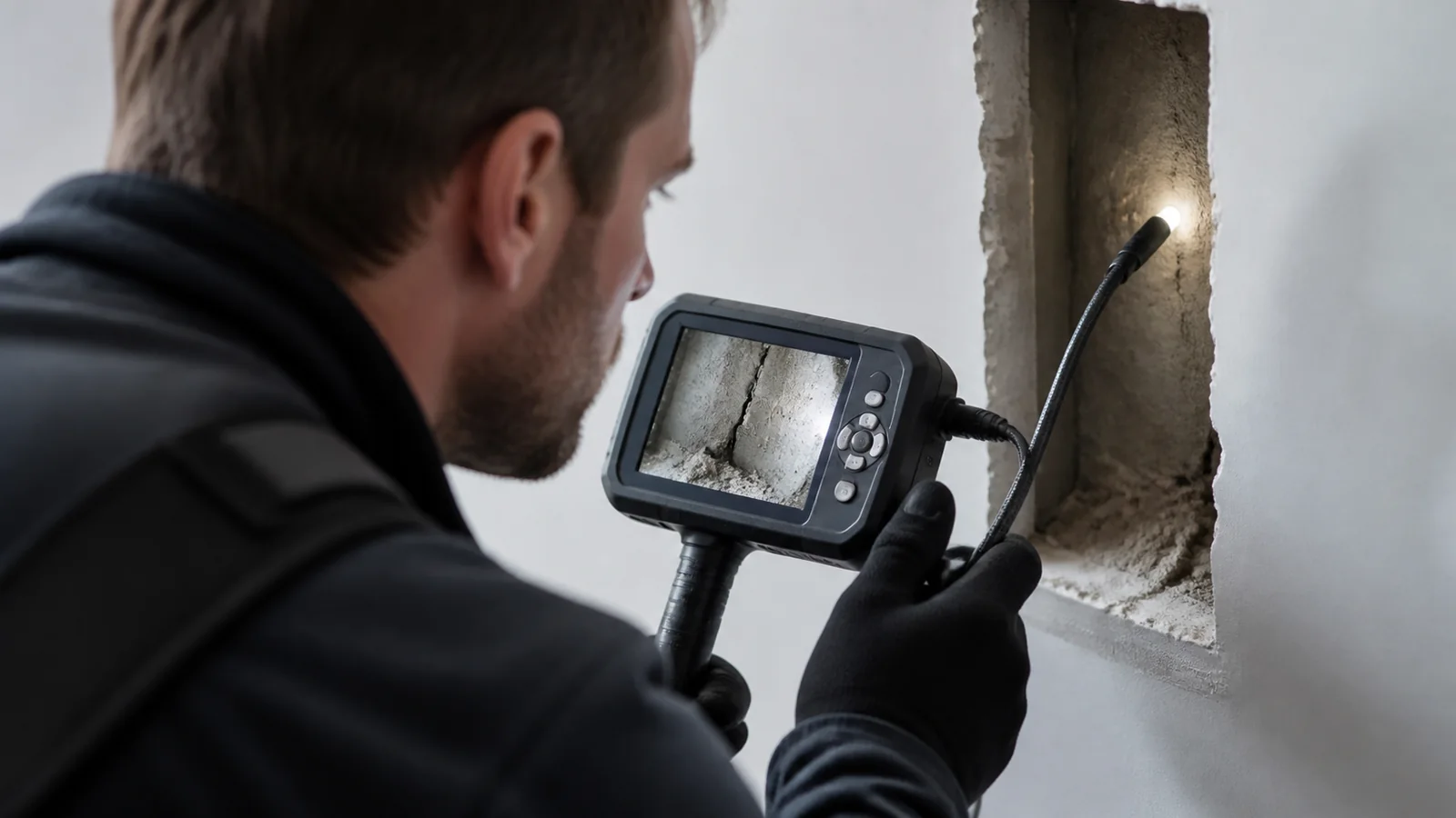 Mise en situation éditoriale d'un caméra pour fissures et cavités dans son contexte d'usage professionnel